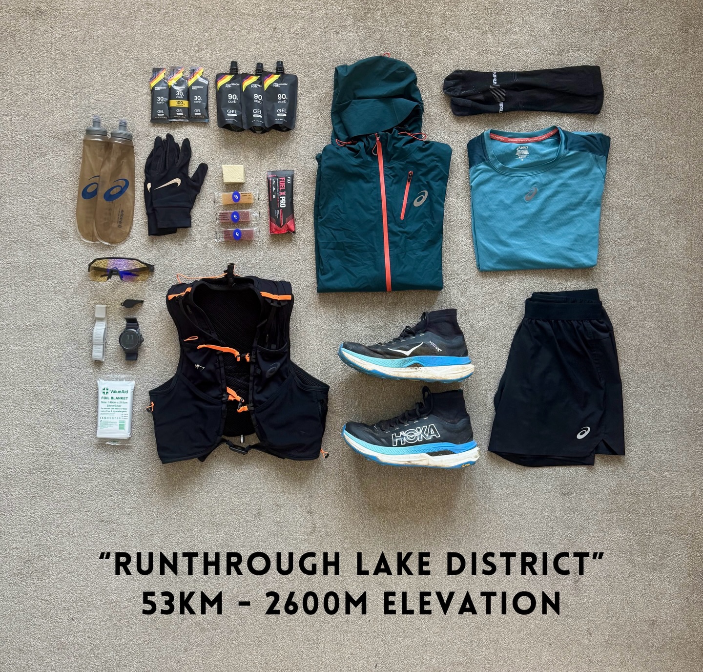 Let’s gooo 😁
First race of the season is here! 53km in the Lake District with a tasty 2.6k of climbing. Proper conditions too 🥶 Forecast says it’ll feel like -9°C up on Scafell Pike… that should wake the legs up.
Fuel plan locked in: aiming for 90g carbs per hour from gels, fruit paste and carb drink 🫃🏻👌🏻
The field will be stacked with loads of big dogs on the start line. Curious to see where I land in the mix 👀
Let’s make it happen 💥