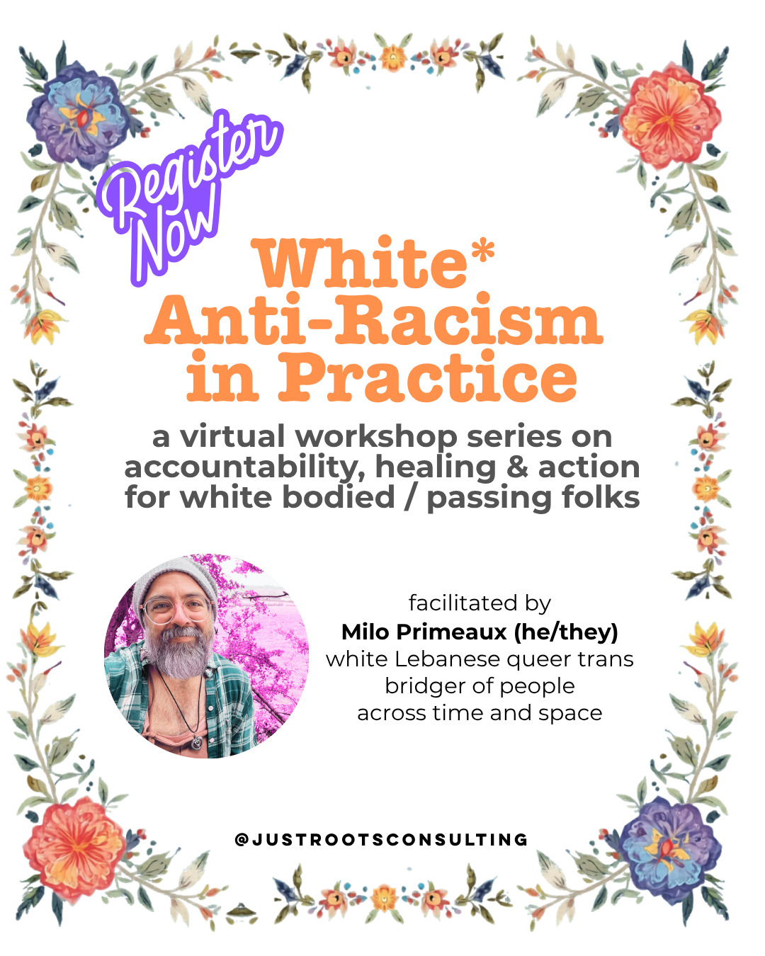 So excited to announce our newest offering, "White* Anti-Racism in Practice," a virtual workshop series on accountability, healing and action for white* (bodied / passing) people.
White* folks: we know white supremacy is a thing, but now what are we supposed to do? What does it mean to move beyond whiteness — not just intellectually, but in our bodies, relationships, and choices?
This 4-part live series is an invitation for white* (bodied / passing) people to:
🌱 Grieve and reconnect with ancestries erased through assimilation
🌱 Explore more connective, generative, and reparative understandings of accountability
🌱 Take meaningful, practical actions to divest from whiteness
🌱 Imagine and participate in building a world beyond white supremacy
Sliding Scale: $5-$30 per session.
To register, use QR code or link in the bio!
#WhiteSupremacyEndsWithUs #dei #healing #accountability #action #whiteness #LGBTQ