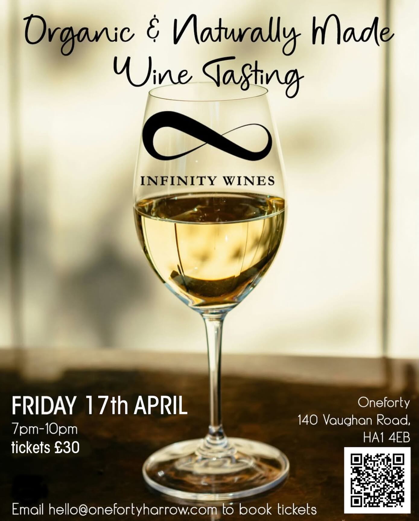 Fancy yourself a wine coniseur? There will be a Wine Traitor game where there will be a bottle of supermarket plonk! Can you guess which is the real deal/Infinity Wine and which is the plonk?! 😂🍷🍾
Celebrate the beginning of British Summer Time with @infinity_wines new Summer Wines! ☀️🍇🍷🍾✨
@infinity_wines will be hosting an Organic & Naturally Made Wine Tasting evening on Friday 17th April 🍷🥂☀️ 7pm-10pm
A relaxed, fun evening of Naturally Made & Organic Wine Tasting at Oneforty; showcasing independent Italian wine merchants 🇮🇹🍷🍾
Discover the joy of wine without snobbery or elitism with the thoroughly knowledgable Infinity Wines.
- pairing plate included 🧀🍇
📆 Friday 17th April
⏱️ 7pm-10pm
📍 oneforty - 140 Vaughan Road, HA1 4EB
🎟️ £30 (book either by popping in, emailing hello@onefortyharrow.com or on the website https://www.onefortyharrow.com/event-details/wine-tasting-5)
#westharrow #harrowonthehill #winetasting #smallbusiness #naturallymadewine