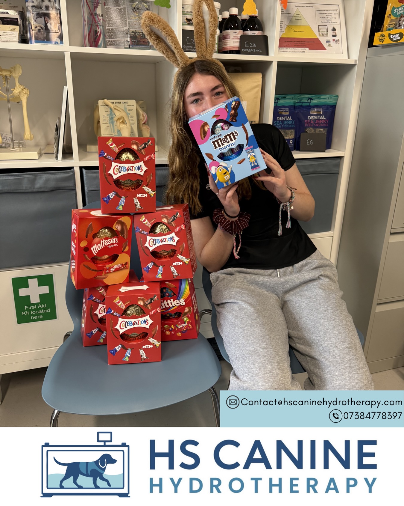 We would like to say a big thank you to all of our lovely clients for the Easter eggs this year – we truly appreciate your kind gifts 🐣💛
We would also like to welcome Leona back! She has recently returned from her travels in Japan and Vietnam and will be helping us again on Thursdays with our admin and reception.
It’s great to have you back, Leona! 💙🐾