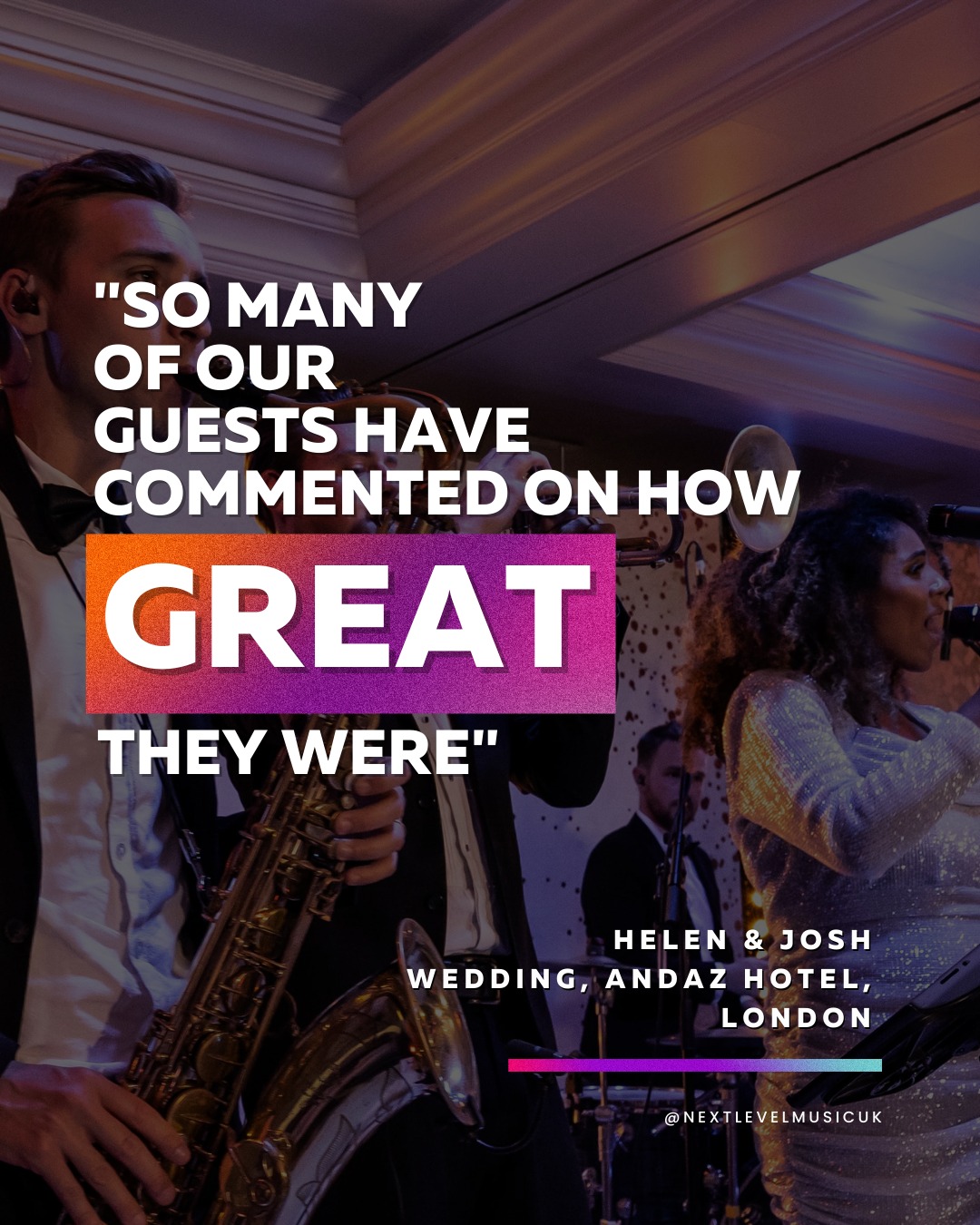 Thanks to Helen & Josh for these kind words!
It was a pleasure to play for your big day at @andazlondon 🥳
#weddingband #londonweddingband #soulweddingband #weddingbandwithhorns #weddingbandwithbrass