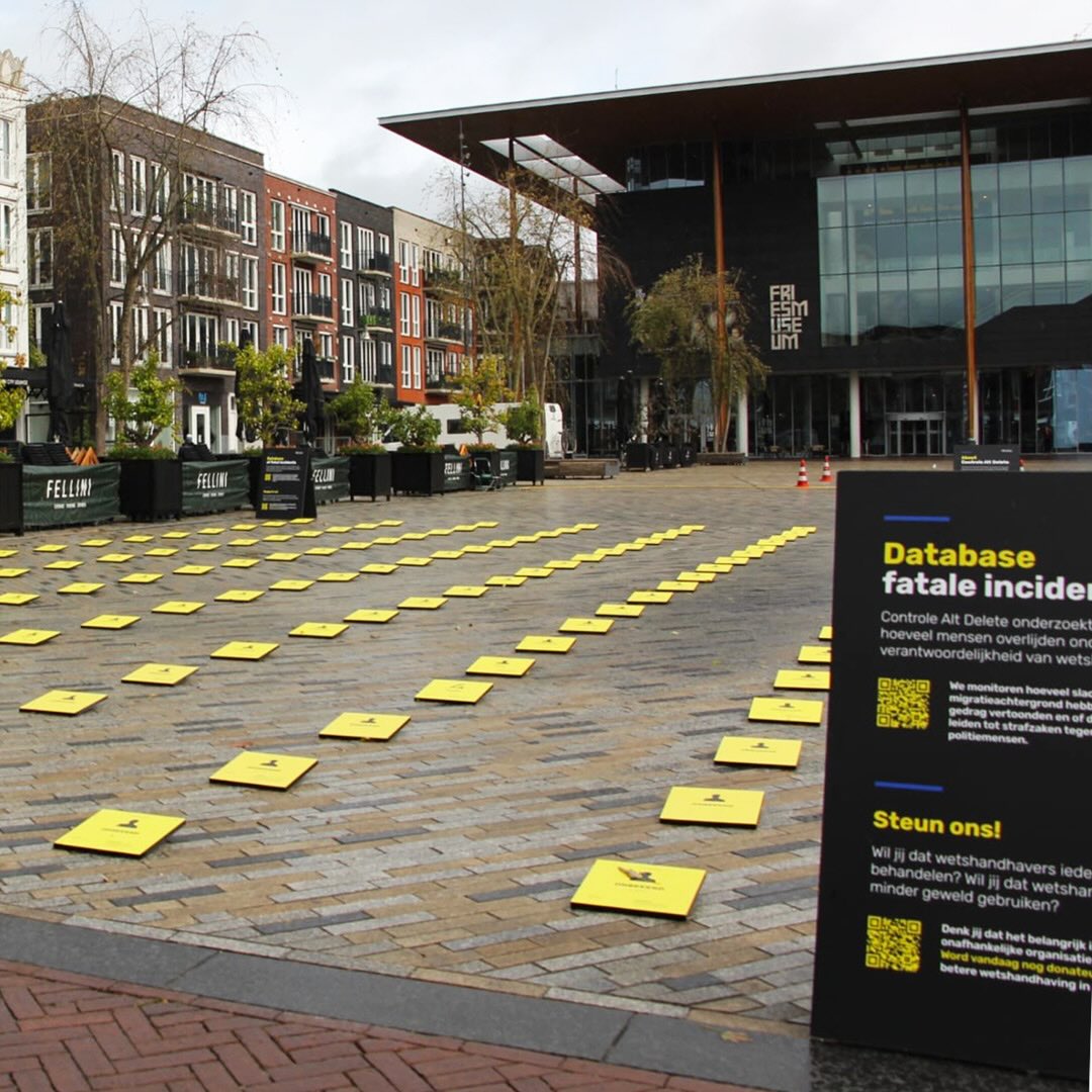 COMMEMORATION OF VICTIMS OF FATAL POLICE INCIDENTS - LEEUWARDEN
Outdoor pop-up exhibition design for Control Alt Delete
Since 2016 there have been over 100 deaths caused by police violence here in the Netherlands (and growing). Controle Alt Delete is a Dutch independent organisation aimed at exposing the violence perpetrated by the police is keeping an active database of fatal incidents. This installation aims to bring awareness to this issue by activating public space.
The installation was built as a memorial using tiles which document victims of force and their stories. The first iteration was on Dam Square in Amsterdam in the summer of 2023 where there were performances and speeches to grieve the loss of these lives. The second iteration was presented outside the Second Chamber in The Hague a year later. This third iteration was displayed in Leeuwarden in 2025. Unfortunately, 12 more people have died at the hands of the police since the previous memorial.
BUROBRAAK was responsible for the conceptualisation, design, production and managed installation of this piece.
@contolealtdelete
#emancipatingandempowering #exhibitiondesign
#Burobraak #designforsocialimpact #SocialDesign