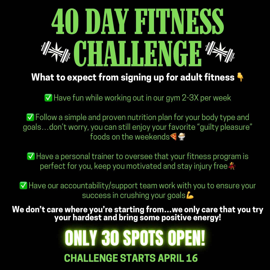 Just a few more days to join our 40 day adult fitness challenge!
https://app.upperhand.io/customers/2200-energy-no-limit/events/190108-40-strong-challenge