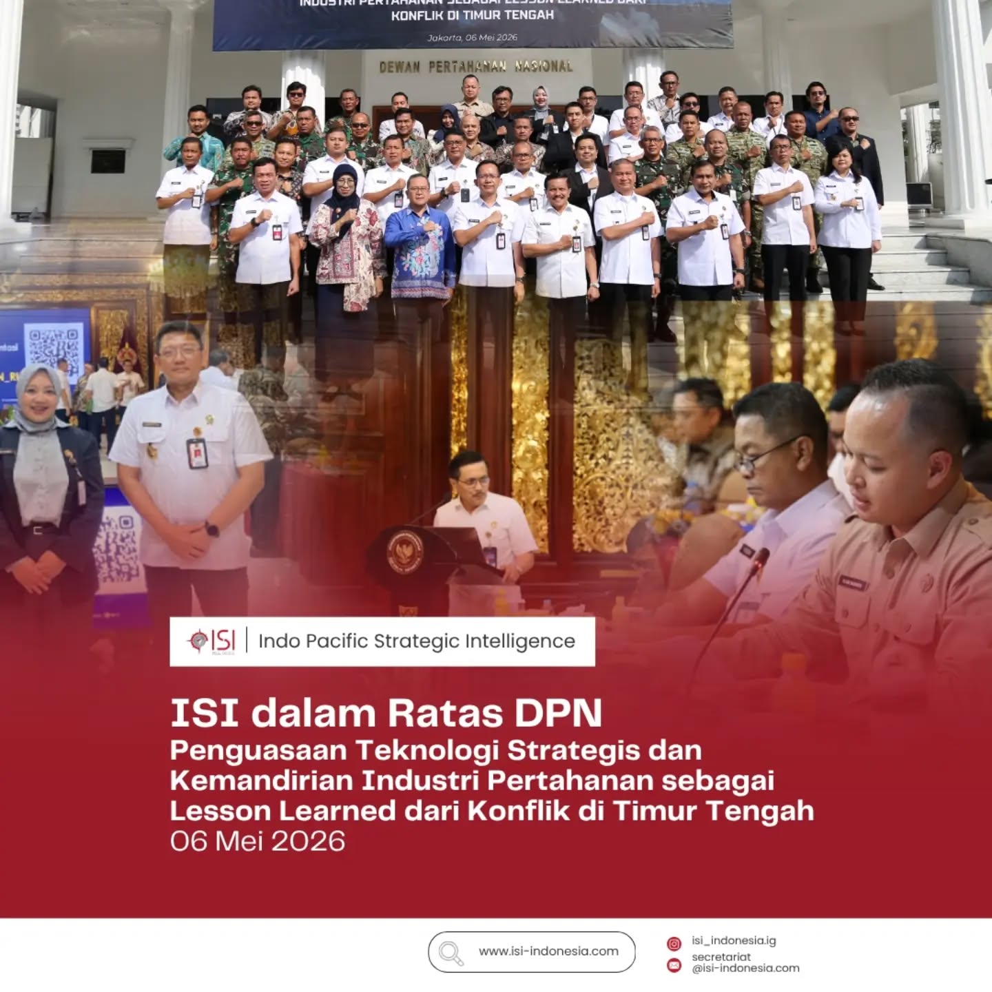 ISI berkesempatan untuk menghadiri Ratas yang digelar oleh Dewan Pertahanan Nasional @dewanpertahanannasional (DPN) yang bertajuk "Penguasaan Teknologi Strategis dan Kemandirian Industri Pertahanan sebagai Lesson Learned dari Konflik di Timur Tengah", Rabu (6/5/2026), di Ruang Rapat Nusantara 1, Gedung Oerip Sumoharjo, Kementerian Pertahanan RI.
Dipimpin oleh Deputi Geoekonomi DPN, Dr. Yayat Ruhiyat, M.Eng., ratas ini mendorong sinergi antar-sektor dalam mempercepat penguasaan teknologi dan kemandirian industri pertahanan nasional. Hal ini penting demi menciptakan daya tangkal Indonesia yang tangguh di kancah global. Forum ini juga diharapkan dapat menghasilkan rekomendasi kebijakan strategis terkait pengembangan teknologi pertahanan yang lebih modern, terpadu, dan berkesinambungan.
Dalam ratas tersebut, ISI menekankan pentingnya membangun kemandirian industri strategis Indonesia dengan kesiapan ekosistem ekonomi nasional yang solid melalui dukungan insentif fiskal dan adopsi dual-use systems seperti Korea Selatan. Tentu dalam pengembangan tersebut, terdapat berbagai challenges seperti minimnya off-taker pesanan, dikotomi tajam antara sektor sipil dan militer yang menuntut pentingnya adanya civil-military hub, serta tingginya ketergantungan teknologi impor yang mencapai lebih dari 60% hingga membengkakkan ongkos produksi. Sebagai rekomendasi, pemerintah perlu hadir sebagai off-taker utama dan segera membentuk Kawasan Ekonomi Khusus (KEK) yang didedikasikan bagi industri strategis bersifat dual-use guna memutus rantai ketergantungan sekaligus mempercepat akselerasi pembangunan nasional secara menyeluruh.
Ratas yang juga turut dihadiri unsur Kementerian/Lembaga, TNI, industri pertahanan, akademisi, lembaga kajian nasional, serta Tenaga ahli DPN ini melibatkan sejumlah anggota BoA dan BoD ISI. Banyaknya personil ISI yang terlibat menunjukkan meningkatnya kepercayaan Kemhan dan semakin dikenalnya ISI dikalangan para pelaku ekosistem industri pertahanan.
#TahuISI #DPN #Indonesia #Pertahanan #IndoPacific