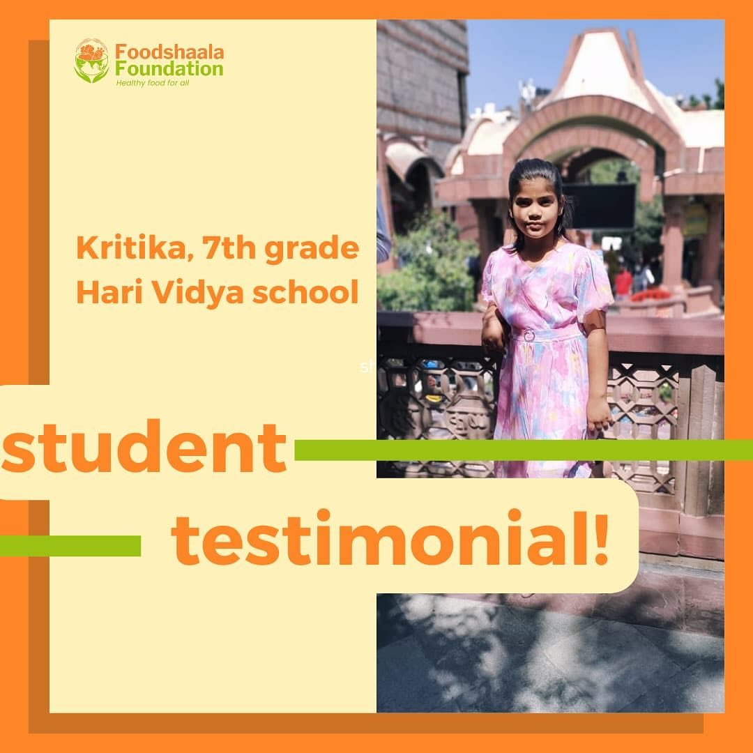 Know how children wrinkle their nose at veggies? Well, those days are gone! Thanks to Foodshaala’s #FoodFunda program.
We teach all about healthy eating and guess what Kritika says about it. “Cucumbers and carrots are now included in my diet! They’re healthy and thanks to my amazing teacher for making learning about nutrition so fun!”
Find out more about Foodshaala here: www.foodshaala.org
#Foodshaala #Healthyeating #KidsNutrition #Health #Foodeducation #testimonial