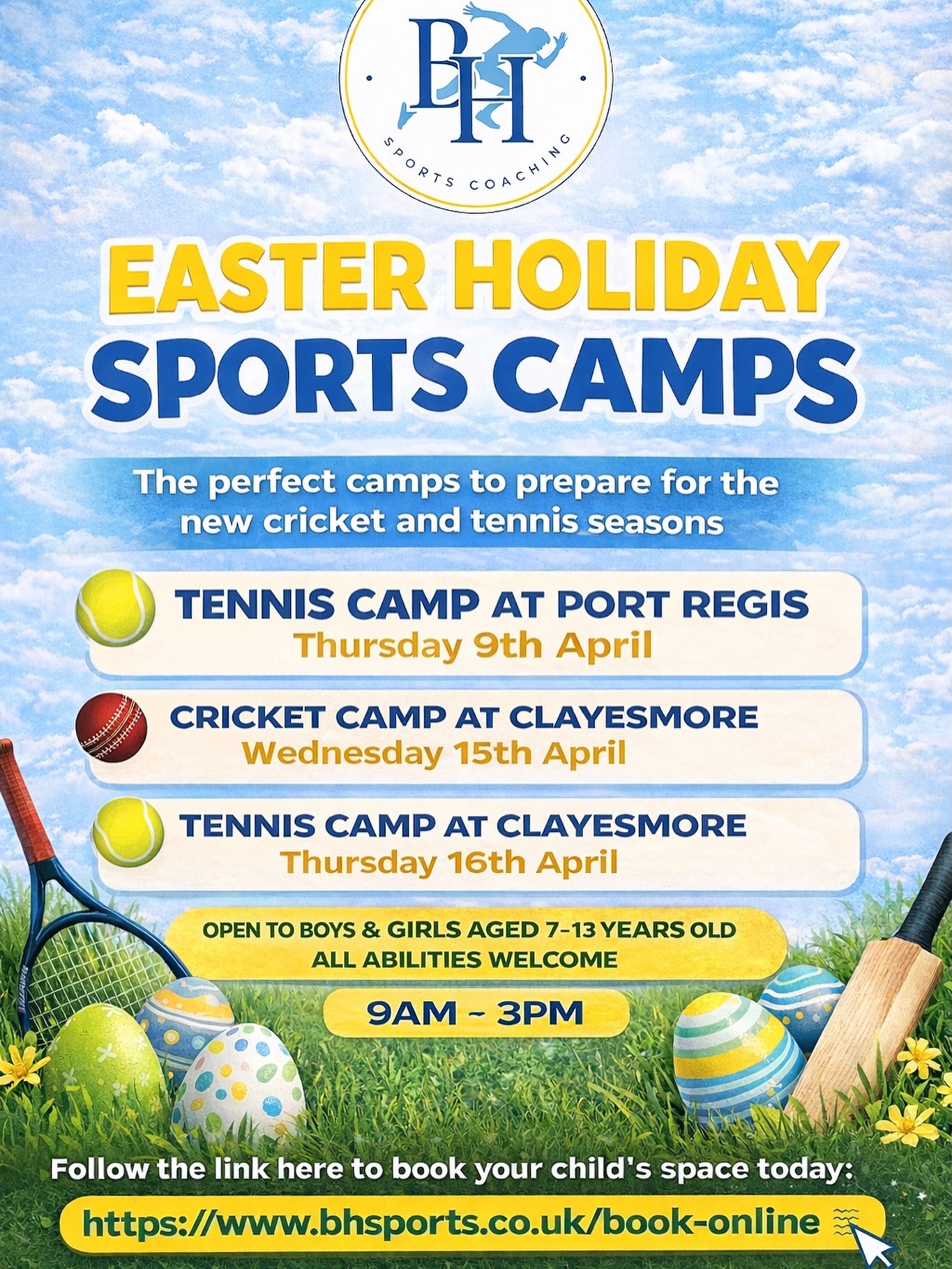 ๐ฃ๐ผ Happy Easter everyone! ๐ผ๐ฃ
We hope youโre having a fantastic Easter weekend filled with fun, family, and plenty of chocolate! ๐ซ
If youโre looking for activities to keep your children active during the Easter break in Dorset, our sports camps are the perfect solution ๐พ ๐
There is one week to go until our first Easter Sports Camp ๐ฃ
โ
Age 7-13 years old (Year 2-8)
โ
All abilities welcome
โ
Guarenteed fun
There are still a few spaces remaining so if you want to join the fun, follow the link here: https://www.bhsports.co.uk/book-online
#TennisCamp #CricketCamp #BHSports #Easter #Dorset @portregisschool @clayesmore