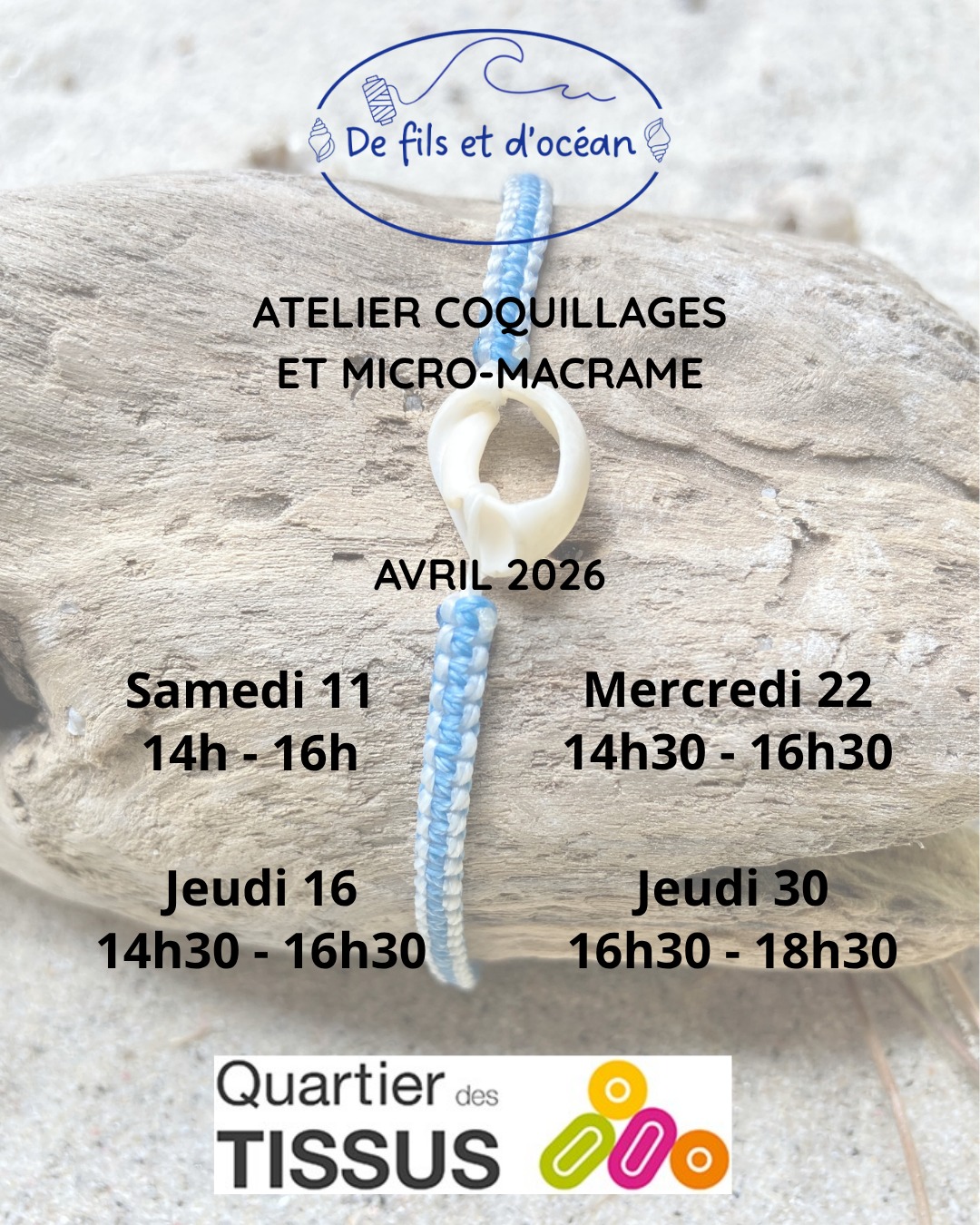 Nouvelles dates pour réaliser ton bracelet en micro-macramé. Tous les niveaux sont possibles.
@quartierdestissusquimperle