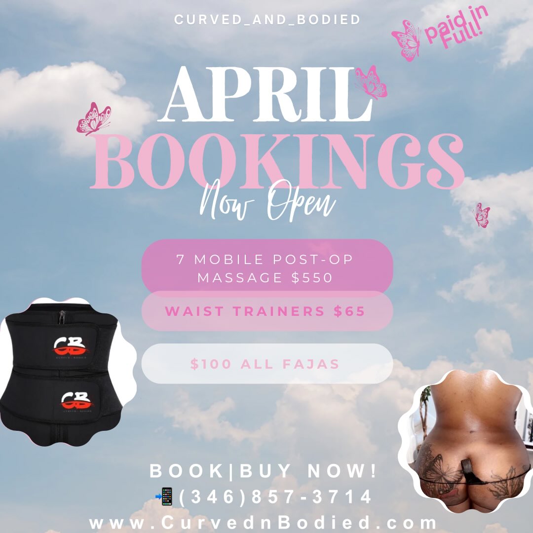 APRIL BOOKINGS OPEN 🌸
Snatch your body, secure your slot 💕
TAKE ADVANTAGE ITS SNATCH SZN….
BOOK & SHOP
📲(346)857-3714
WWW.CurvednBodied.com
AprilBookingsOpen #SnatchedSeason #NewMonthNewBody #BodyGoals2026
#PostOpCare #PostOpRecovery