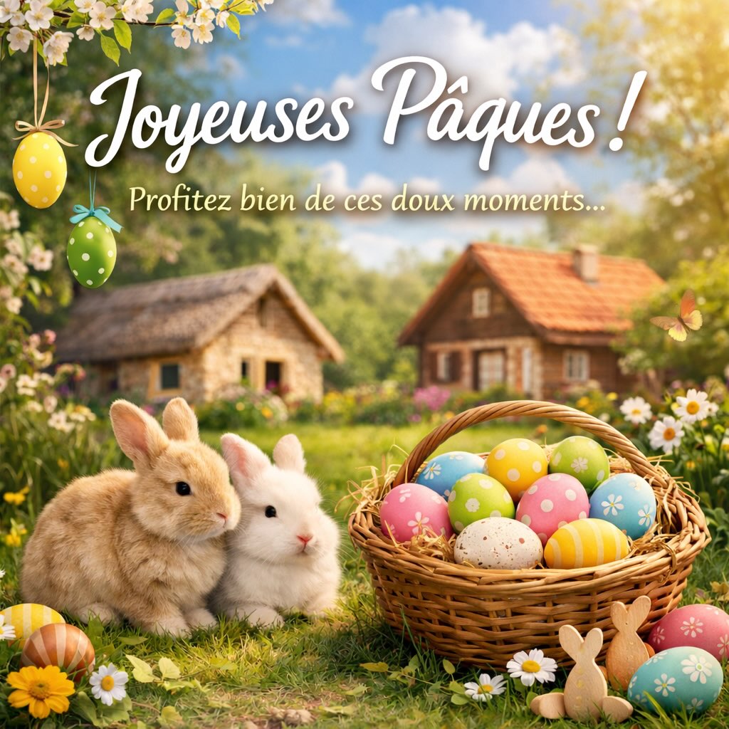 🐣 Joyeuses Pâques ! 🌷
Profitez de ces doux moments de printemps, en famille ou entre amis, pour savourer joie, rires et chocolat… 🍫💛
Vos prochaines escapades vous attendent dans nos gîtes ! 🏡✨
👉 https://www.gites-chezmorganethomas.com/