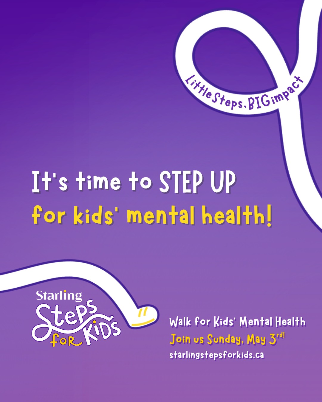 This Children’s Mental Health Week, you can make a difference for kids in our community. Join us on Sunday, May 3rd to walk for kids’ mental health in Waterloo Region. 👟💛
When you participate in Steps for Kids, every step and every dollar goes directly toward life‑changing programs like our Children’s Mental Health Centre and Safe Haven Youth Services.
Sign up or donate today at starlingstepsforkids.ca and help build a community where every young person can thrive.
#StepsForKids2026 #LittleStepsBigImpact #ChildrensMentalHealthWeek #KidsMentalHealth