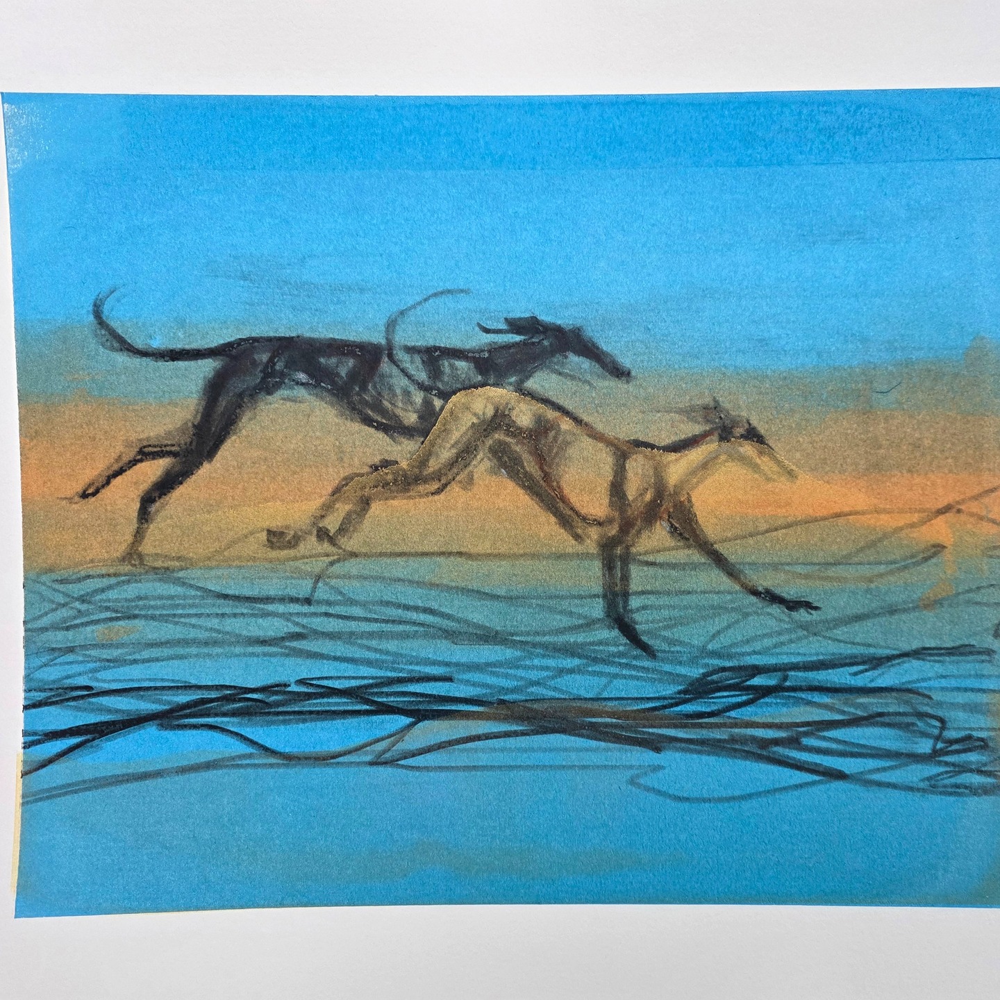 Screenprinting in my conservatory, desperately trying to be clean and tidy! If I make a mess, I'll never hear the end of it!
First a monoprint: Sunset Beach Run, series of 4, on cream Unica 50x35.
two available.
Second, Outside the School of Art, five layer photographic screenprint, with glow in the dark paint! Edition of 4, 3 available.
#screenprint #photographicscreenprint #monoprint #monoprinting #galgos #galgosonthebeach #stripeyhoundart #uniorbust @aberystwythschoolofart #glowinthedark