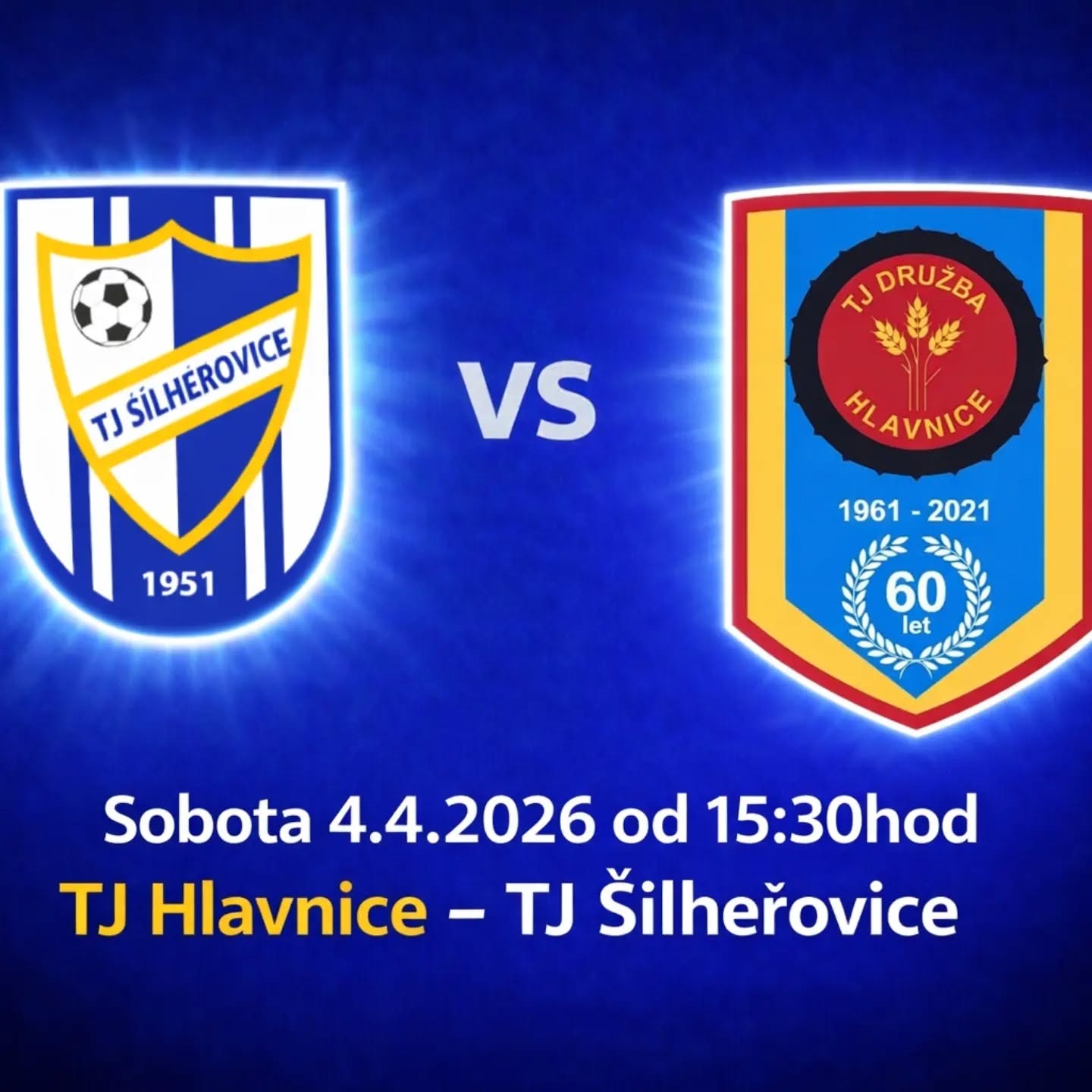 ⚽️ V sobotu 4.4.2026 od 15:30hod hrajeme další mistrovské utkání v TJ Družba Hlavnice.
Přijďte podpořit náš tým 🤍💙