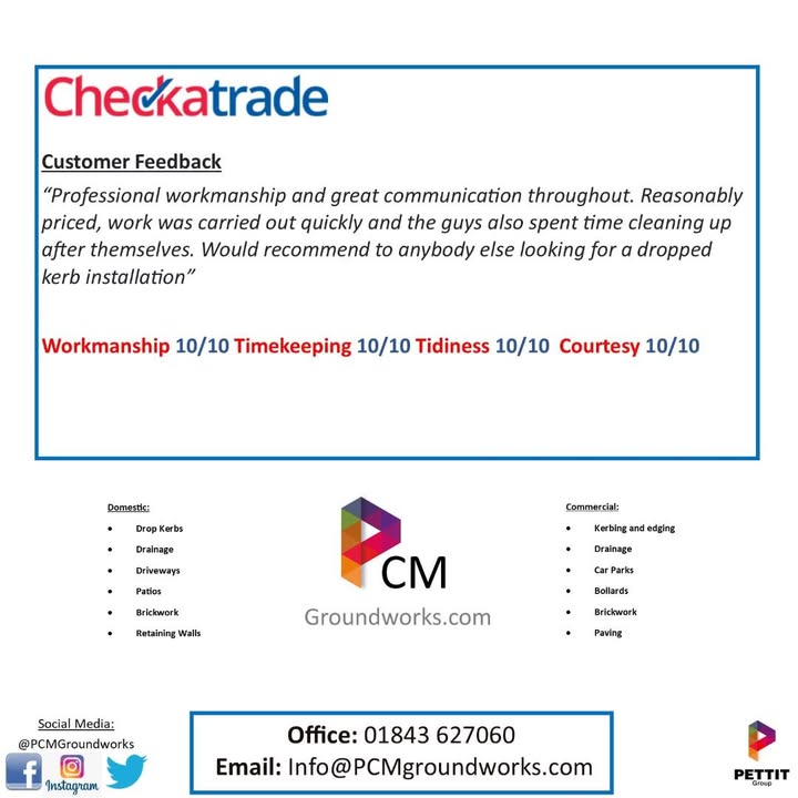 Another happy customer! Contact on 01843 627060 for a free quote on patios, driveways or drop kerbs. Take a look at our reviews here: https://zurl.co/zNlKL
#pcmgroundworks #kent #driveways #patios