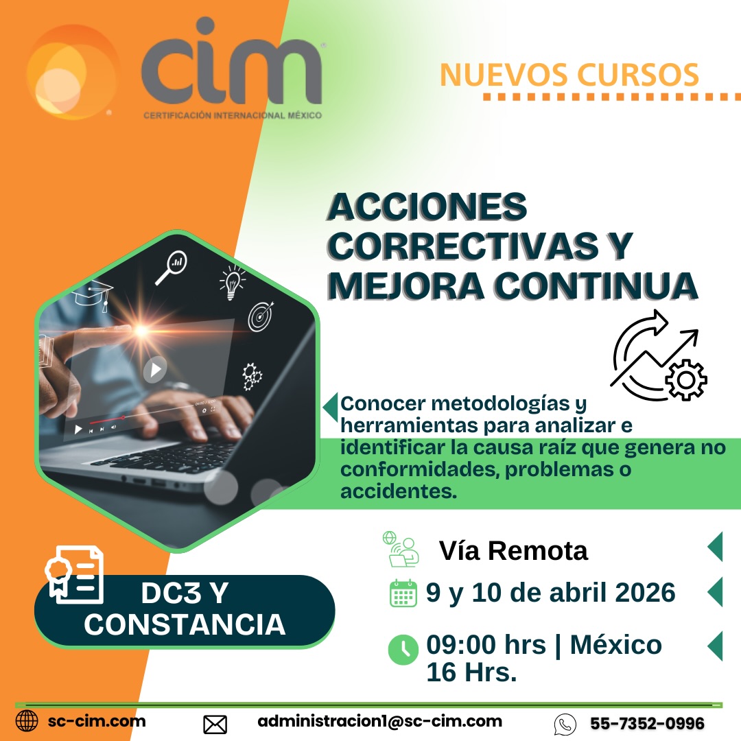 🚀✨ ¡TRANSFORMA TU EMPRESA! ✨🚀¿Quieres mejorar tus procesos, reducir errores y lograr resultados más eficientes? 💼📈
📢 Este 9 y 10 de abril tenemos para ti nuestro curso:
“Mejora Continua y Acciones Correctivas” 💡
💻 Modalidad: 100% en línea (remota)
🎓 Ideal para empresas, emprendedores y profesionales que buscan crecer
🔎 ¿Qué aprenderás?
✅ Identificar fallas en tus procesos
✅ Aplicar acciones correctivas efectivas
✅ Implementar mejora continua en tu organización
✅ Cumplir con estándares de calidad
📜 Incluye constancia de participación y DC3
⚠️ CUPO LIMITADO ⚠️
📩 ¡Inscríbete hoy mismo!
Agenda tu lugar y comienza a transformar tu empresa 🤓
#MejoraContinua #CalidadEmpresarial #AccionesCorrectivas #cursosonline #FormacionProfesional