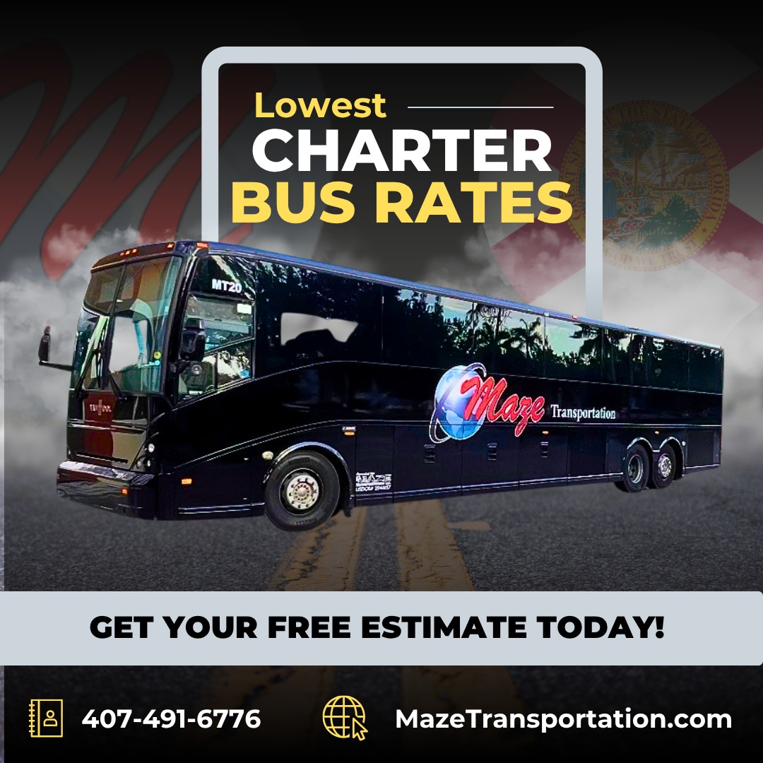 Planning a group trip, corporate event, or school outing? 🎉 We’ve got you covered with the lowest charter bus rates in the game.
Get your FREE estimate today! 🚌
📞 407-491-6776 | MazeTransportation.com
