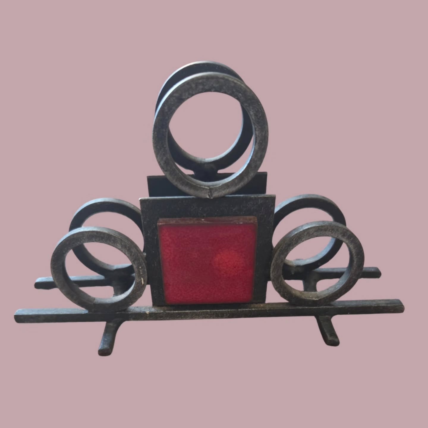 Vintage Art Deco Style Wrought Iron & Red Enamel Napkin Holder / Letter Rack #stufftoyouandme