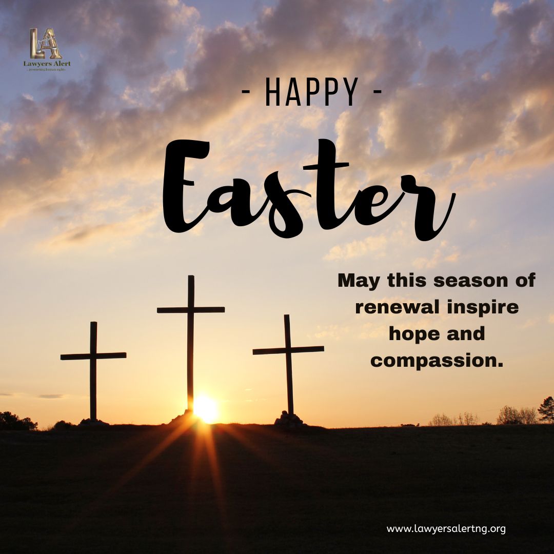 Wishing you a peaceful and hopeful Easter. ✝️
May this season of renewal remind us of the power of compassion, kindness, and standing up for one another. As we reflect on the message of Easter, may it inspire us to keep working towards a more just and caring society.
Happy Easter from all of us at Lawyers Alert.