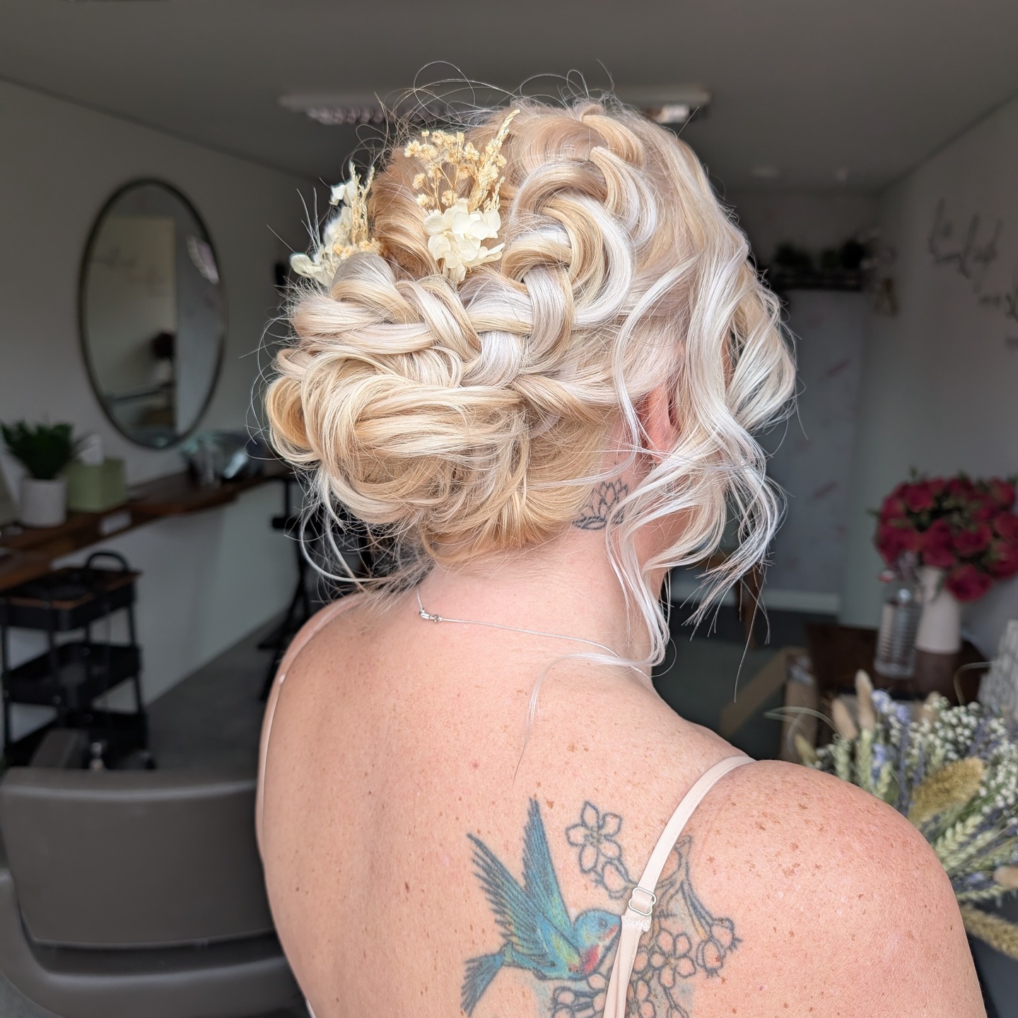 A lovely textured boho bridal hairstyle for Lucy.
It was a lovely spring day @millbrookestate , the estate looked lovely and the tiny lambs around the fields were so cute!
A chunky plait, soft pieces around the face, twisted side detail with dried flowers, I love creating these styles.
Lucy had brought some small extensions to add into her hair, I added one set in the plait to thicken it up and one into the bun.
Had such a great time with Lucy, working alongside @michelle_ley_photography and Justine on coordination.
Her dress was stunning me and Michelle couldn't get over the price. She looked fab and I loved her laid back vibe.
Save if this is your style and give it some love too.
Thanks for having me create your bridal hair Lucy!
@millbrook @millbrookweddings #bridalhair #bohobridalhair #weddinghair #bohowedding hair #texturedupdo #bride #hmua