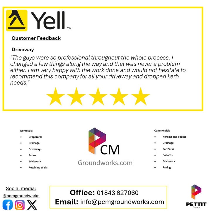 Ready for summer ☀️
Another great review from a happy customer — and another outdoor space transformed just in time for the sunny days ahead.
Contact us on 01843 627060 for a free quote!
#SummerVibes #DrivewayGoals #PatioSeason #OutdoorLivingUK #HomeUpgrade #GardenInspo #ResinBound #BlockPavingUK #GroundworksUK #CustomerReview #TransformYourHome #PCMGroundworks View our reviews here:
https://zurl.co/lG2gP