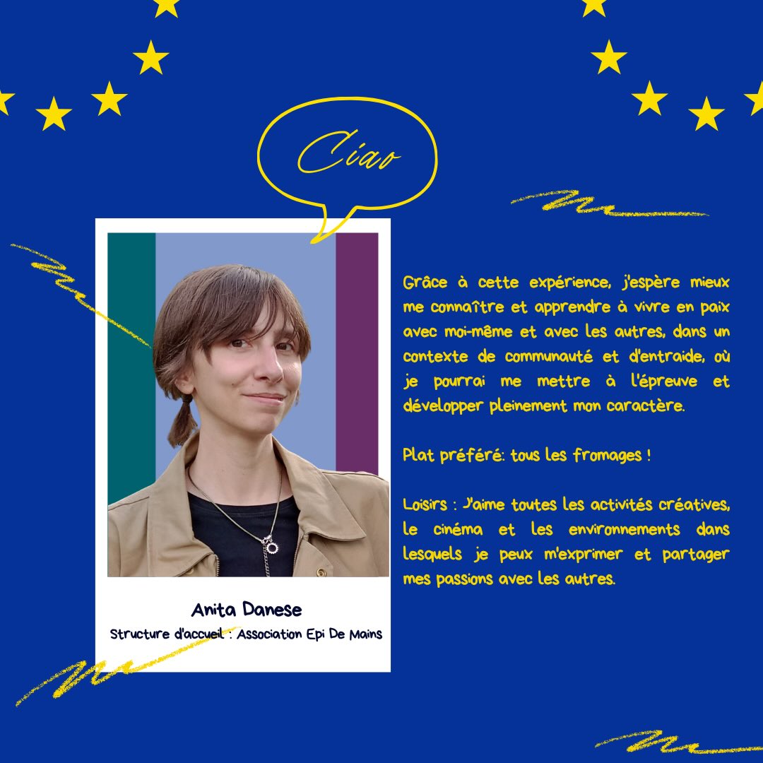 Découvrez Anita volontaire venue d’Italie !
Anita est venue marquer une étape importante dans son parcours. Grâce à cette expérience, elle espère mieux se connaître, se dépasser et apprendre à vivre en paix avec elle-même et avec les autres, dans un esprit de communauté et d’entraide.
#CES #Volontariat #MaisonDeLEurope
#JeunesEuropeens #MobilitéEuropéenne @epidemains_tiers_lieu_espinas