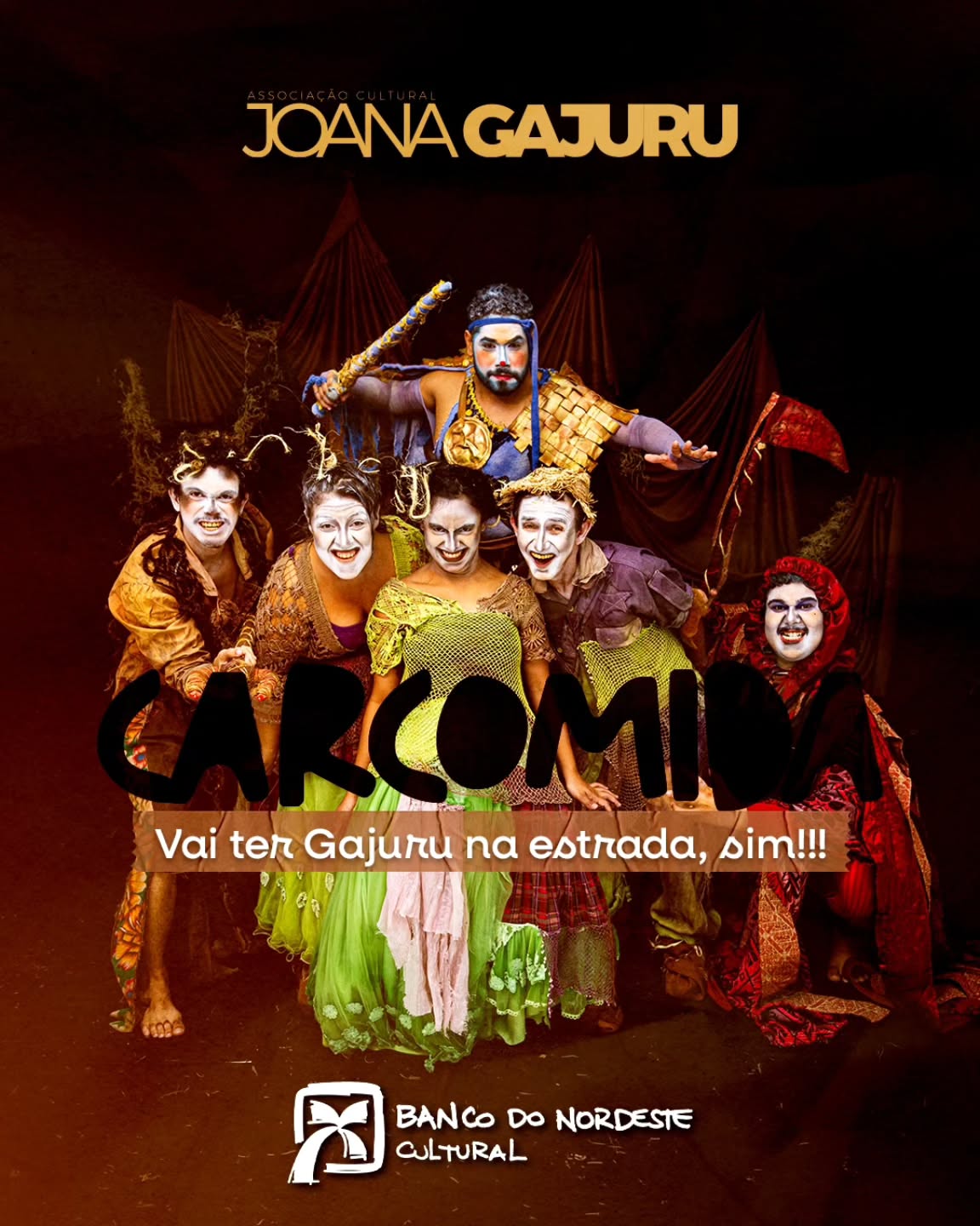 Vai ter Gajuru na estrada, sim!!! ✨
Fomos selecionados no Edital de Ocupação Artística do Banco do Nordeste Cultural com o espetáculo CARCOMIDA.
Ao todo, serão 4 apresentações em 3 estados do Nordeste:
📍 Fortaleza e Juazeiro do Norte (CE)
📍 Sousa (PB)
📍 Mossoró (RN)
Seguimos em movimento, levando nossa arte por novos caminhos.
Quem vai encontrar a gente nessa estrada? 💛
#JoanaGajuru #Carcomida #BancoDoNordesteCultural #Teatro