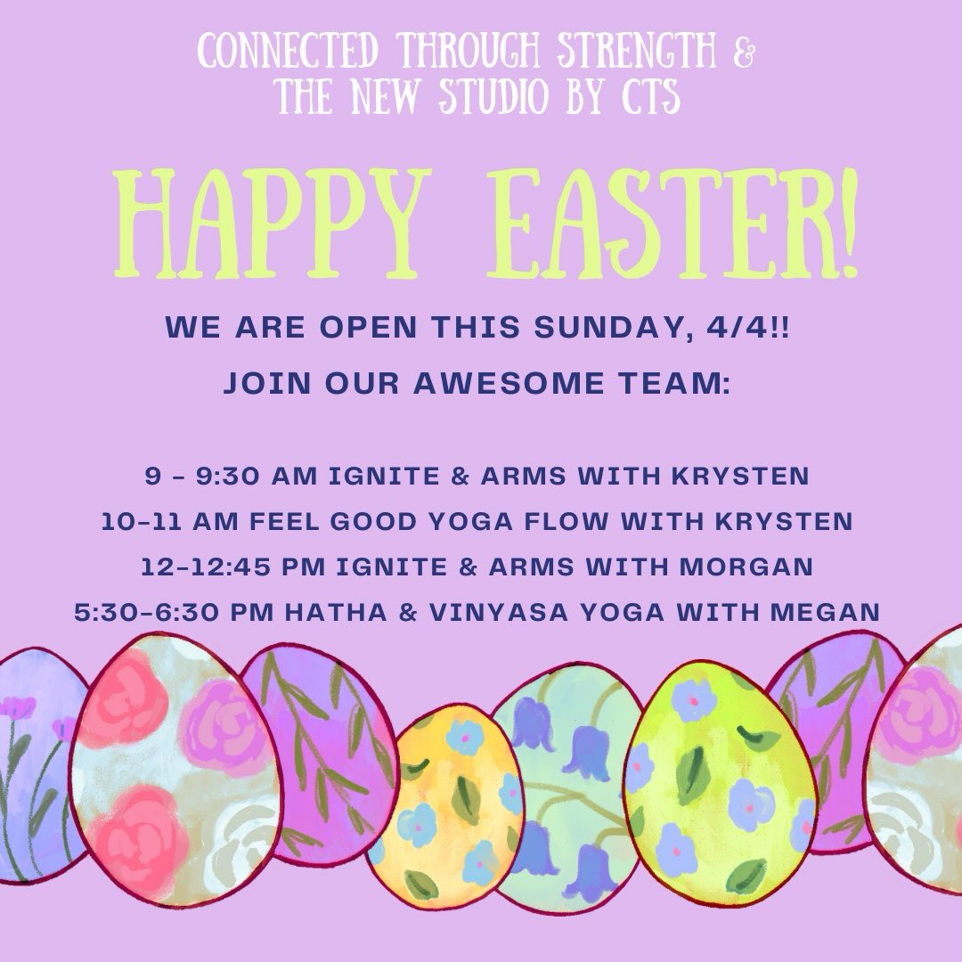 Yes we are open tomorrow Sunday, April 4th!! Sign up for some awesome classes with our amazing team!! Thank you Krysten, Morgan and Megan for teaching!!🥳🙏🏼 Happy Easter everyone! 🌷🌷