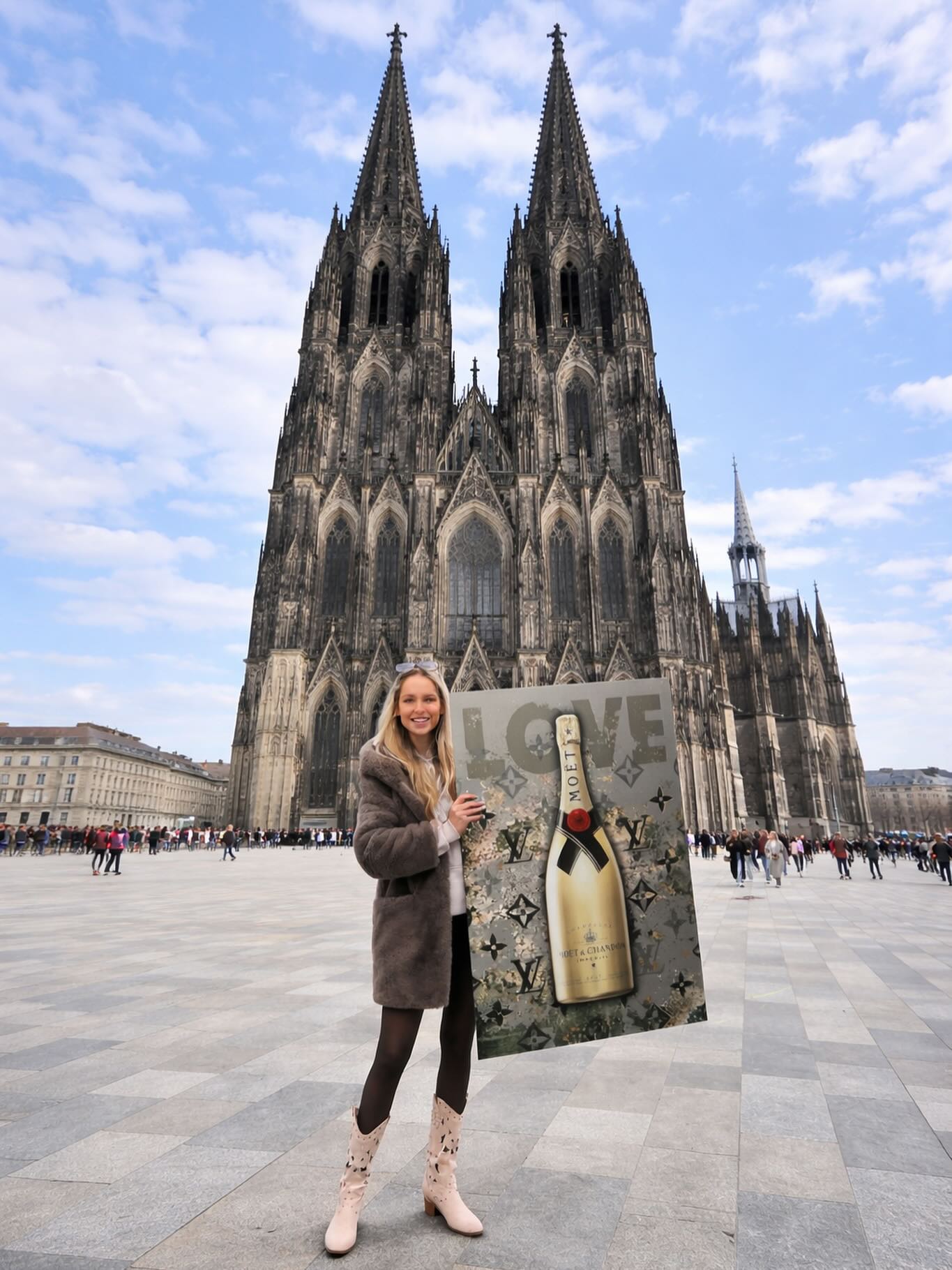 Kunst, Luxus & Kölner Dom ✨
Hier bin ich – vor dem Kölner Dom – mit einem neuen Werk, das ich speziell für @juwelier_rueschenbeck entworfen habe. 🤍
Umso mehr freut es mich, dass ich genau hier in der Filiale am Dom gleich zwei meiner Kunstwerke ausstellen darf.
Auf dem Bild seht ihr eines meiner aktuellen Kunstwerke:
Mein Piece zeigt eine Champagnerflasche im braun-goldenen LV-Style – für mich ein Symbol für Eleganz, Erfolg und die besonderen Momente im Leben, die man feiern sollte. 🥂✨
Für mich ist es etwas ganz Besonderes, meine Kunst an so einem ikonischen Ort präsentieren zu dürfen.
Jetzt interessiert mich eure Meinung:
Wie gefällt euch das Bild? 💭👇
#Kunst #Köln #KölnerDom #LuxuryArt #fypage
