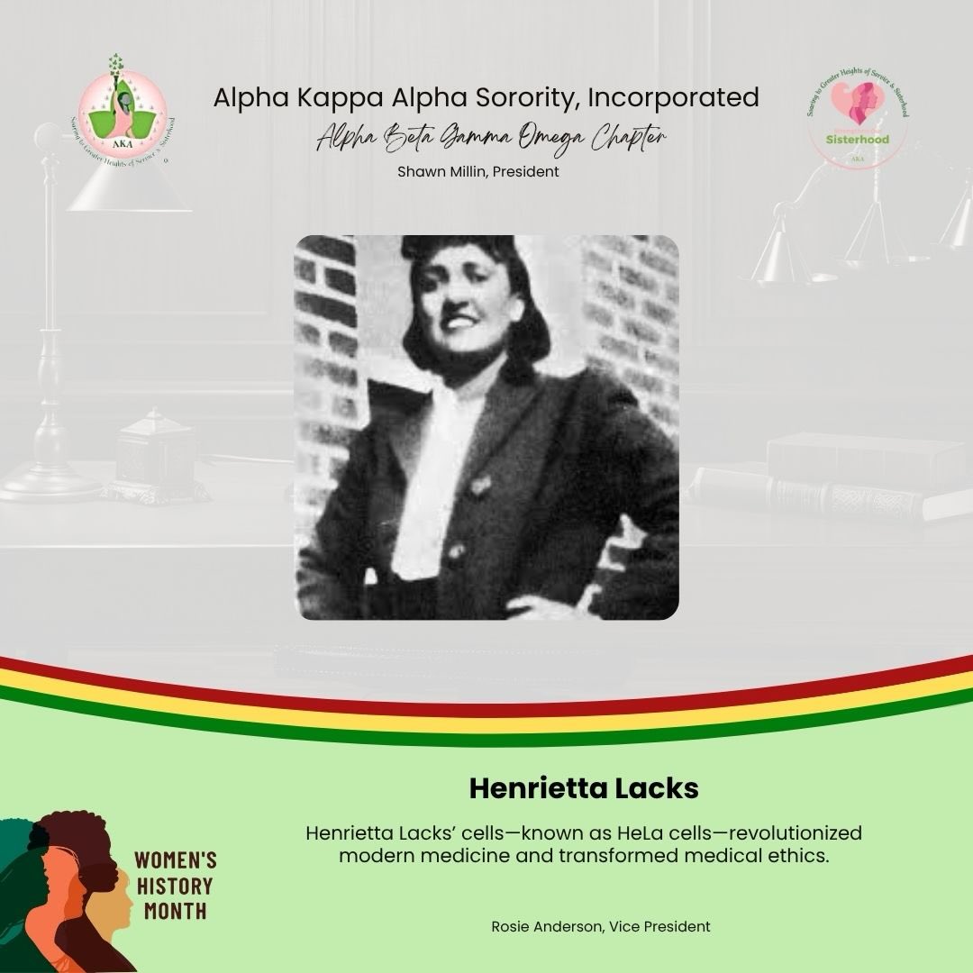 Women’s History Month Spotlight🌸
Today we honor the legacy of Henrietta Lacks.
Though her story was unknown for many years, Henrietta Lacks’ cells, known as HeLa cells, became one of the most important tools in modern medicine. Her contributions have led to countless scientific breakthroughs, including advancements in vaccines, cancer research, and medical treatments.
Her legacy reminds us of the importance of ethics, equity, and recognition in science—and the profound impact one life can have on the world.
✨ Impactful. Enduring. Transformative.
#WomensHistoryMonth #AKA1908 #BlackExcellence #HenriettaLacks #WomenInSTEM