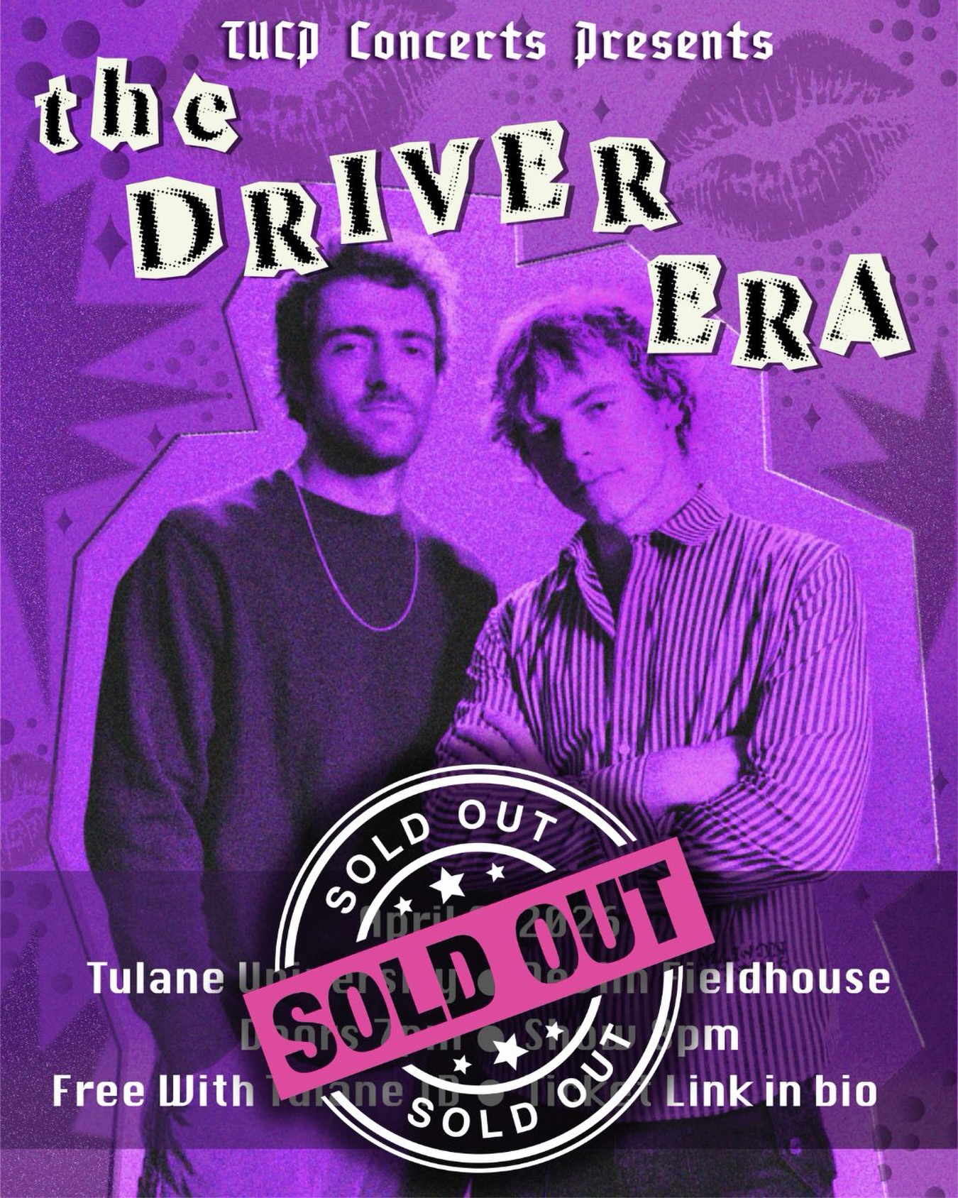 🪩SOLD OUT 🪩
We are officially completely sold out of all tickets to see The Driver Era THIS THURSDAY in Devlin Arena. For updates on bag policy, security, giveaways, and set times related to this event turn post notifications on! See you all there💜