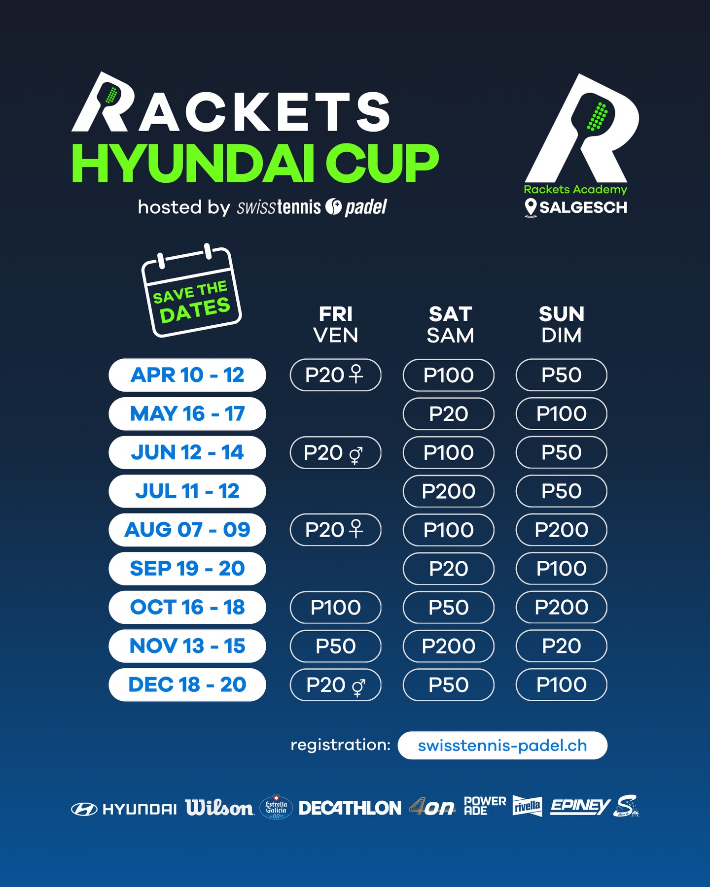 NEWS ‼️ Rackets Cup is now RACKETS HYUNDAI CUP - thanks to our new sponsor
🏎️ @tanguy_micheloud_sa @hyundai_switzerland
It’s never too early to plan your next tournament 😉. See what we have planned for the rest of the year 🤩
Register via 🔗 swisstennis-padel.ch
@swiss_tennis_padel
🎾🎾🎾
ACTUALITÉS ‼️ La Rackets Cup s’appelle désormais la RACKETS HYUNDAI CUP – grâce à notre nouveau sponsor
🏎️ @tanguy_micheloud_sa @hyundai_switzerland
Il n’est jamais trop tôt pour planifier ton prochain tournoi 😉. Découvre ce que nous avons prévu pour le reste de l’année 🤩
Inscris-toi sur 🔗 swisstennis-padel.ch
@swiss_tennis_padel
#padel #tournament #tournoi #padelswitzerland