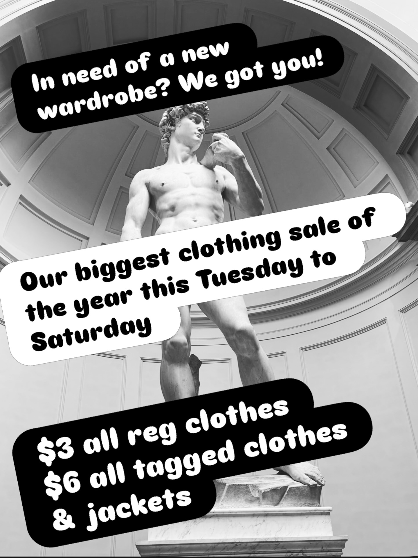 Hope Nuevo Thrift Sale sale sale; open Tuesday to Thursday 10-6pm; Friday to Saturday 10-7pm @1188 N Capitol Ave San Jose
