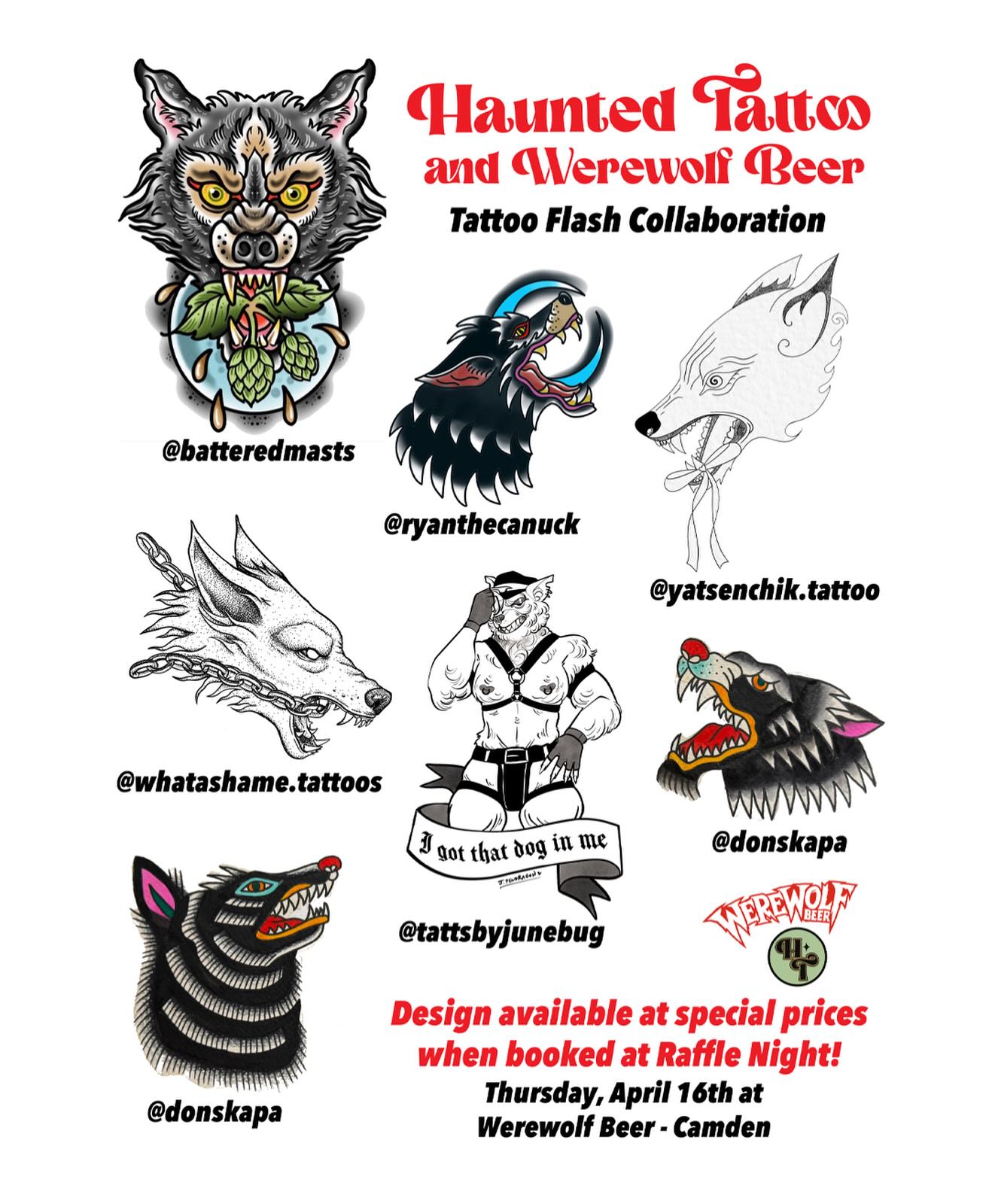 All in one place.
Our Werewolf Beer flash sheet is ready 🐺🍺
Every artist brought something different and it shows.
These designs will be available to book at special prices on the night only.
🍺 Every pint = a free ticket for door prizes
🎟 Raffle for a £250 tattoo voucher
£5 a ticket or £20 for 5
Come down, see the flash in person, have a drink, and grab something before it’s gone.
Thursday April 16th
@werewolfbeer