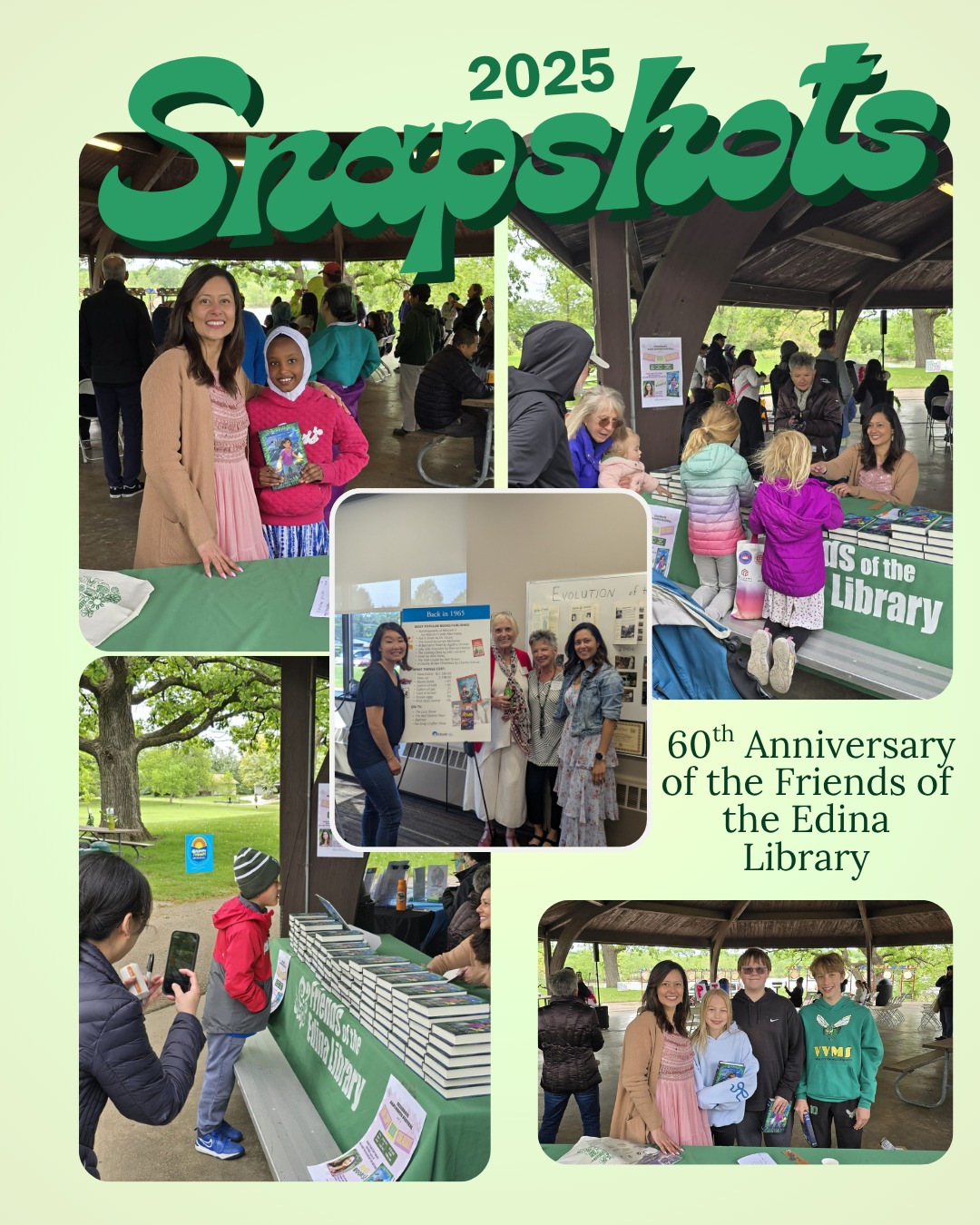 It is because of the Friends of the Edina Library that EAAA was able to launch its incredible author signing and book give away (of 100 children's books, authored by local, prolific AAPI authors) to the first 100 festival attendees at our Inaugural (2023) May AAPI Month Festival.
It is because of the Friends of the Edina Library that we have been able to sustain this beautiful aspect of the Festival for the past three years. And we are so excited to announce that we will have a fourth Author Signing & Book Give Away at this year's Festival thanks to the Friends of the Edina Library's partnership and generous support. More details to come!
We were so thankful to celebrate the Friends' 60th Anniversary last year! Here are some fun pictures from 2025, including President Chris Sadar and Edina's own Payal Doshi <3 Payal's new Magic Gems series releases on April 21, 2026!