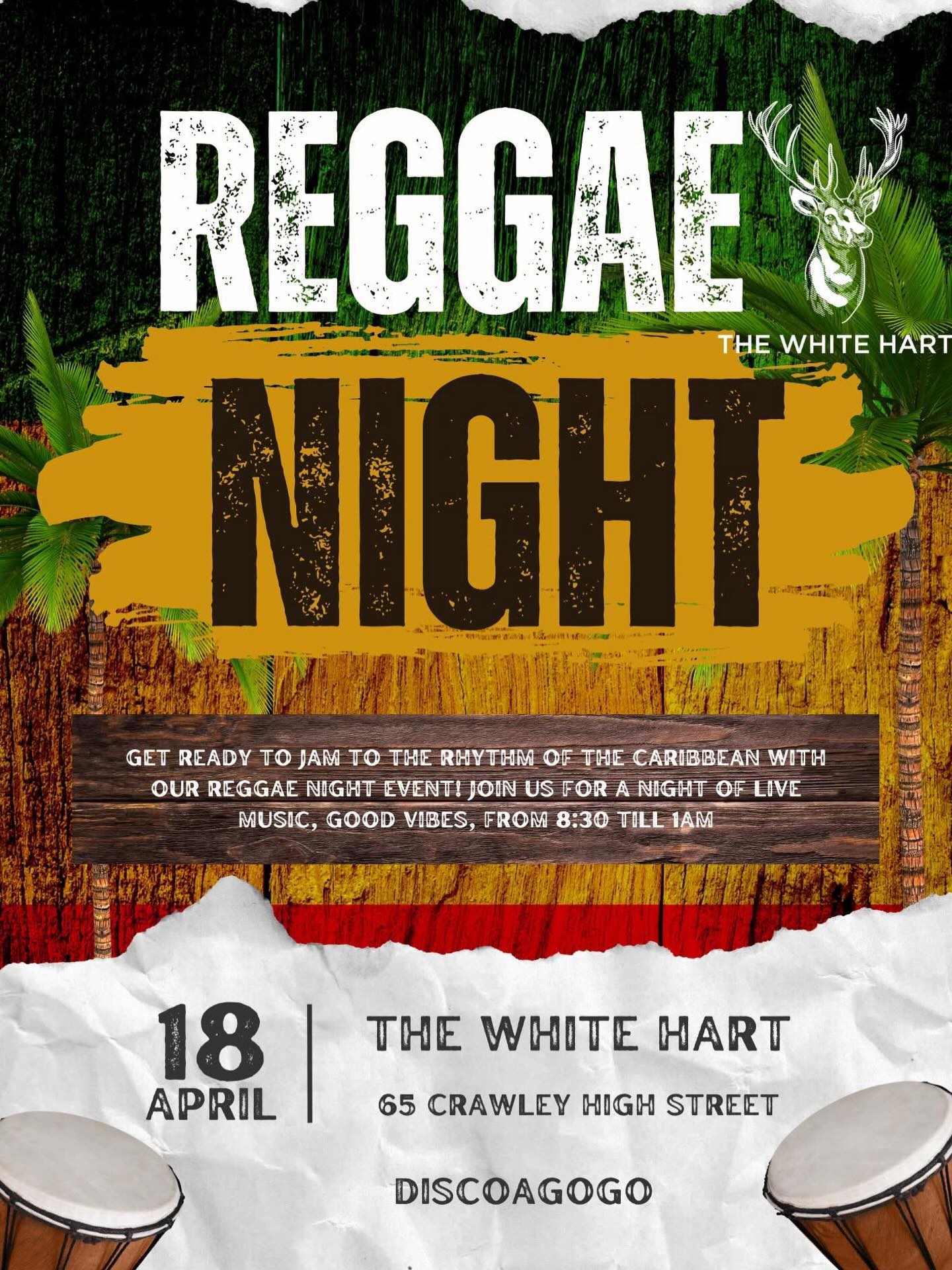 Reggae night 3rd April starting from 8:30 till 1am