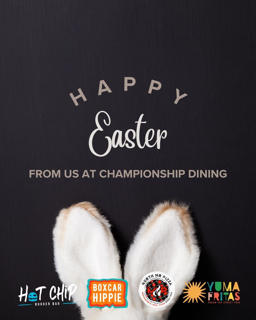 🐣🌷 Happy Easter from all of us at Championship Dining! 🌷🐣
Wishing you a day filled with family, friends, sunshine (we hope 🤞), and really good food. Whether you’re celebrating big or keeping it low-key, we’re grateful to be part of your holiday traditions. 💛
If you’re hopping around town today and need a bite, we’ve got you covered!
🍔 Hot Chip Burger Bar
🕚 Open daily 11–9
🌐 hotchipburgerbar.com
📲 @hotchipburgerbar
🌯 Boxcar Hippie Burritos
🕚 Open daily 11–9
🌐 boxcarhippie.com
📲 @boxcar.hippie
🍕 North Mr. Pizza
🕚 Mon–Sat 11–9 | Sun 12–9
🌐 northmrpizza.com
📲 @mrpizza_north
🍟 Yuma Fritas
🕚 Open daily 11–9
🌐 yumafritas.com
📲 @yumafritas
Thank you for supporting small, local, and family-run restaurants — we appreciate you more than you know. 🧡
#HappyEaster #ChampionshipDining #SupportLocal #RochesterMN #EasterEats #FamilyTraditions #LocalLove #CommunityFirst