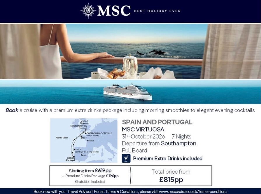 ⏰ Only ONE day left until our Easter Sale ends! 🐣✨
Choose from one of our many amazing sailings from Southampton ⚓
Unforgettable destinations, incredible value, and memories waiting to be made 🌍💙
🍹Drinks from £196pp
🔆 Kids Prices from £49pp
✨Low Deposits from £50pp
Don’t miss out! Speak to us today and secure your perfect getaway today!
#mscvirtuosa #plannedunplanned #bestholidayever