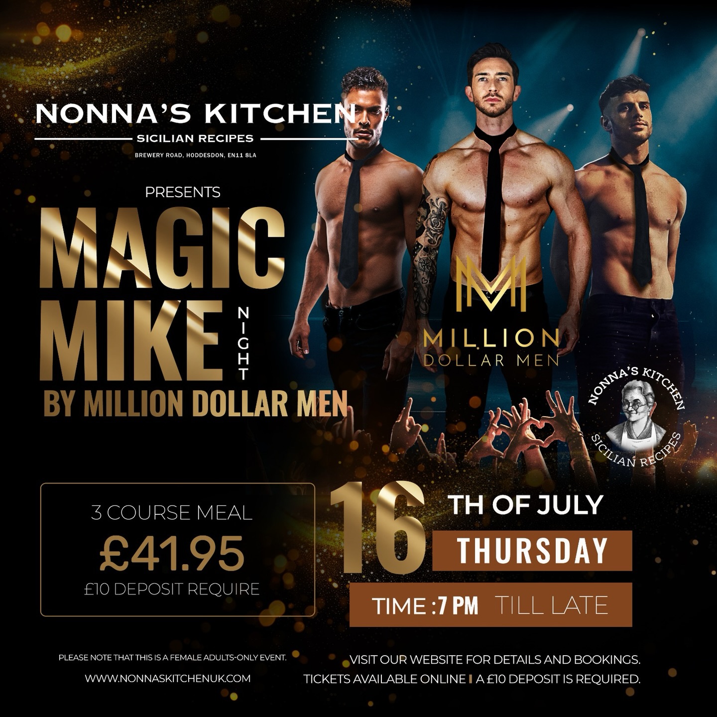 Ladies night is calling 😍😍
Magic Mike night at Nonna’s… you already know 👀
Ladies only 💃