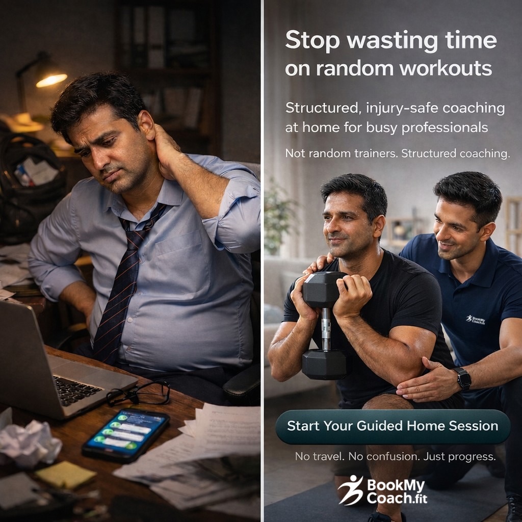 Most people don’t fail at fitness because they’re lazy.
They fail because:
– No time
– Wrong approach
– Or they get injured doing random workouts
That’s exactly what we fix.
Structured, coach-led training at home for busy professionals.
No travel. No confusion. Just progress.
If you’ve been thinking of getting back into fitness but haven’t found the time, this might be the right way to start.
DM “START” and we’ll guide you. #KolkataFitness
#BusyProfessionals
#HomeWorkoutIndia
#PersonalTrainingAtHome
#FitnessForProfessionals