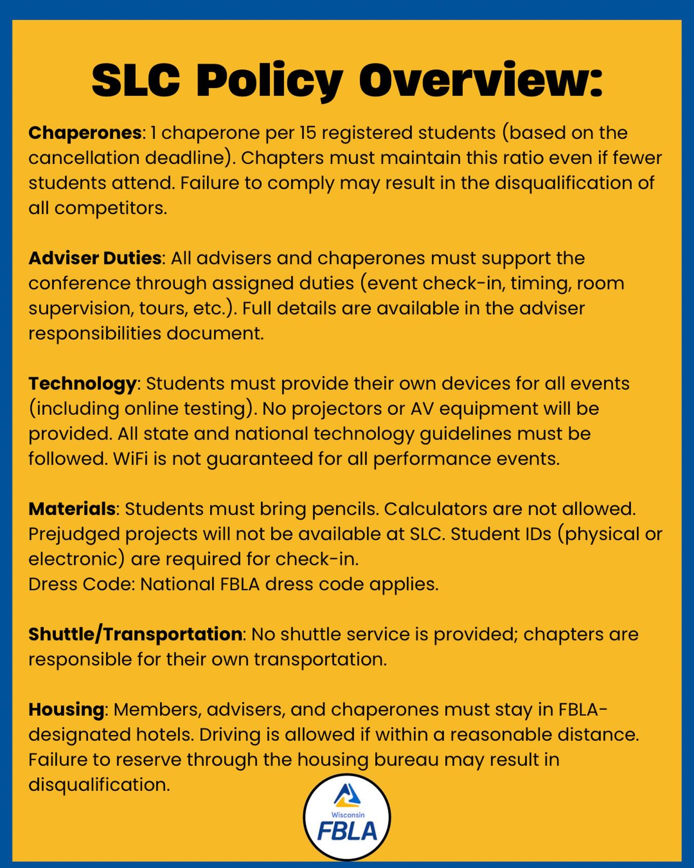 SlC is only 1 week away! If you have any questions about SLC policies don’t hesitate to ask!