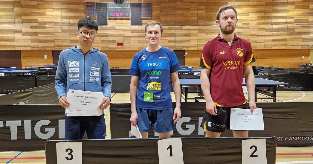 Första dagen av Sweden Star Spårvägsspen är klar. Harald Andersson vinner herrsingeln efter en mycket bra final mot SM semifinalisten och landslagsspelaren Elias Ranefur. Hanna Haponova fick ge sig i finalen mot japanskan Senri Tsukasa. Många andra spelare gjorde bra ifrån sig. Klara Stahle Olin var i semi i damsingeln och i final i U20-klassen. Även hon fick ge sig mot japanskan Senri Tsukasa i båda klasserna.