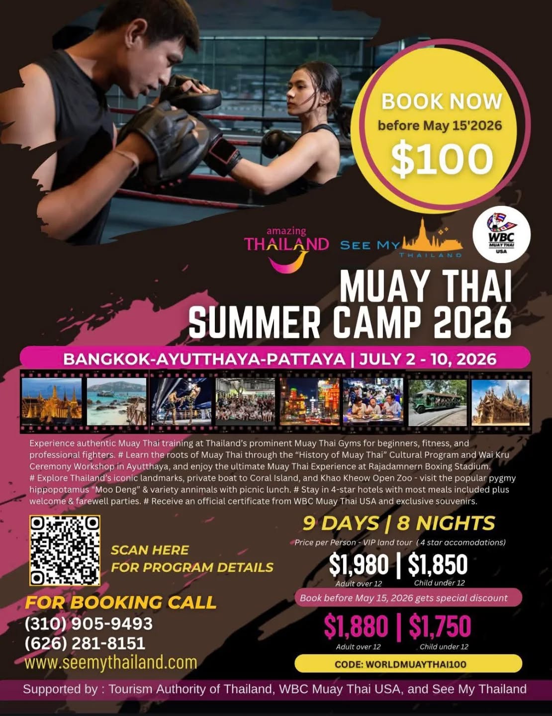 🥊🔥Muay Thai Summer Camp 2026🔥🥊
📍02-10 July 2026 (Bangkok - Ayutthata - Pattaya)
We're excited to announce the **3rd year** of our Muay Thai Summer Camp - and it's going to be stronger, and more unforgettable than ever!
🥊**Why join Muay Thai?**
Training isn't just about sport - it's about building yourself:
✔️Improve **focus & discipline**
✔️Build **strength & endurance**
✔️Learn real **self-defense skills**
✔️Develop **confidence & mental toughness**
✔️Make **new friendships** and train as a team
🌍**More than training**
💫This camp is a full experience:
💫Learn the rich culture of Thailand
💫Enjoy fun activities and team bonding
💫Challenge yourself in a supportive environment
💫Create **memories that last a lifetime**
Whether you're a beginner or experienced, this is your chance to grow, learn, and push your limits.
💥**Have fun. Build your story.**
See My Thailand
Flight Booking, Tour, and Thailand Visa Services for Foreigners Staying Over 60 Days
626-2818151 (mentioned from Siam Bodyworks)
www.seemythailand.com
or DM us now to reserve your spot! Limited spaces available. @sue_sumana