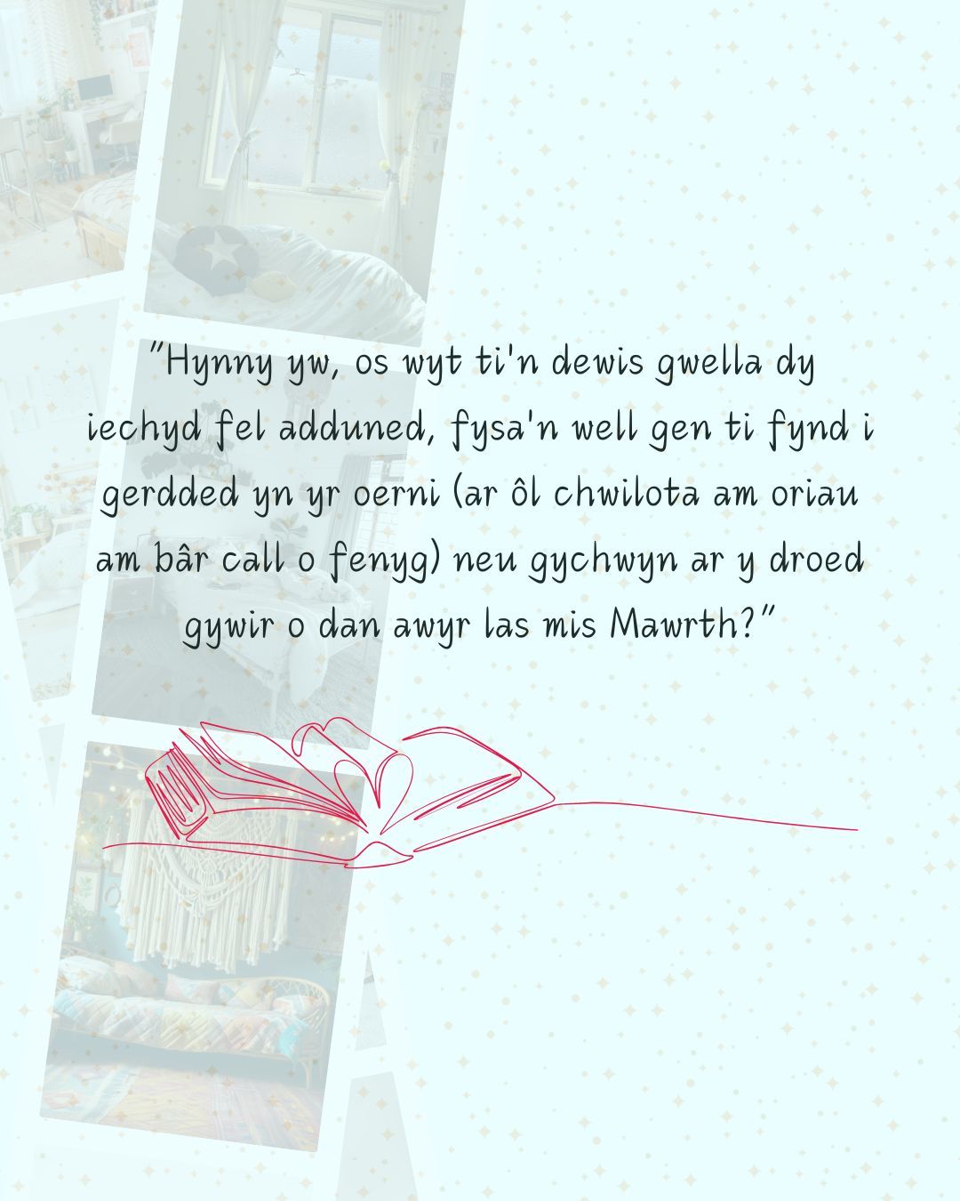 🌸 "Hynny yw, os wyt ti'n dewis gwella dy iechyd fel adduned, fysa'n well gen ti fynd i gerdded yn yr oerni (ar ôl chwilota am oriau am bâr call o fenyg) neu gychwyn ar y droed gywir o dan awyr las mis Mawrth?"
👉 Dolen yn y bio!
👉 https://www.lysh.cymru/