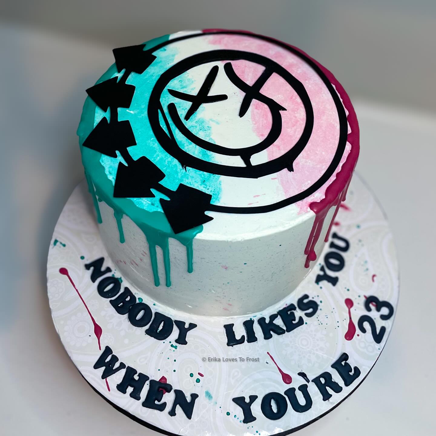 🎸Nobody likes you when you’re 23🥁🎶 #erikalovestofrost #blink182cake #whatsmyageagain #murrietacakes #customcakestemecula