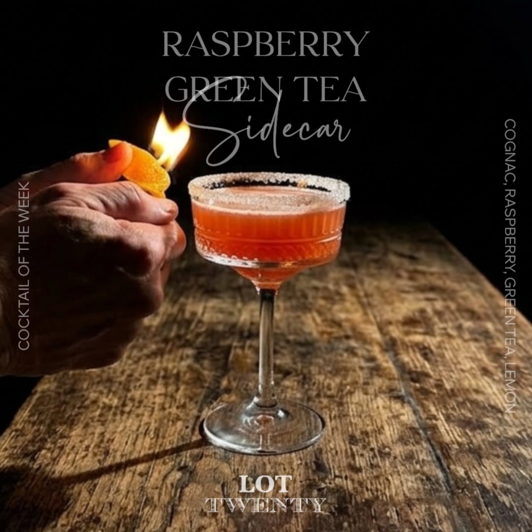 Lot Twenty Cocktail of the Week
Cocktail of the Week 🍸
*RASPBERRY GREEN TEA SIDECAR*
Here’s what’s in it ↓
- Cognac
- Green Tea
- Raspberry
- Lemon
Have you checked out upcoming events yet? Tickets are on sale now for upcoming dates; Cocktail Classes, Rosé & Dumplings, Mulled Wine, Spicy Margs & Tacos and more…
Don’t miss out – grab your tickets today! 🎟️ 🎟️
#seeyouintwenty