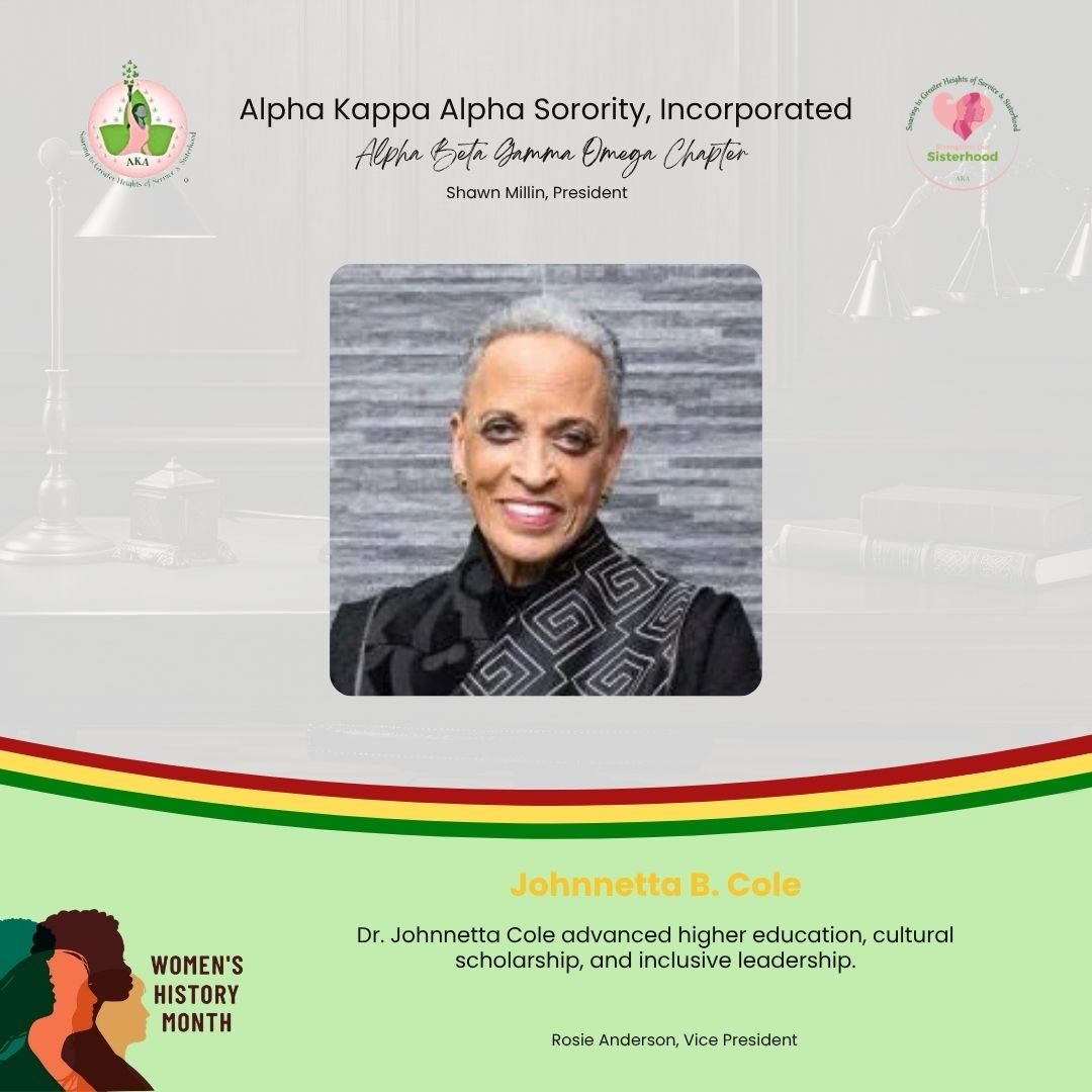 🌸 Women’s History Month Spotlight 🌸
As we close out Women’s History Month, we proudly honor Johnnetta B. Cole.
A distinguished educator, anthropologist, and leader, Dr. Cole made history as the first Black woman president of Spelman College. Her commitment to education, cultural awareness, and inclusive leadership has shaped generations of scholars and changemakers.
Her legacy reminds us that leadership rooted in knowledge, purpose, and service can transform communities and the world.
✨ Visionary. Influential. Transformational.
#WomensHistoryMonth #AKA1908 #BlackExcellence #JohnnettaBCole #WomenInLeadership
