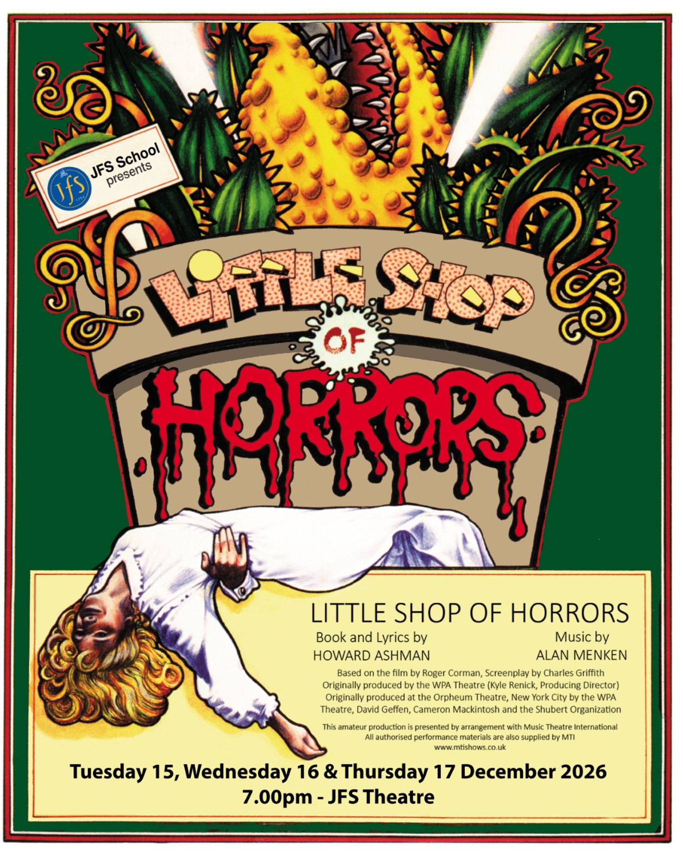 JFS proudly presents our 2026 Winter Production: Little Shop of Horrors 🌱🎭
📅 15–17 December
🎤 Auditions: September
More details coming soon... 👀