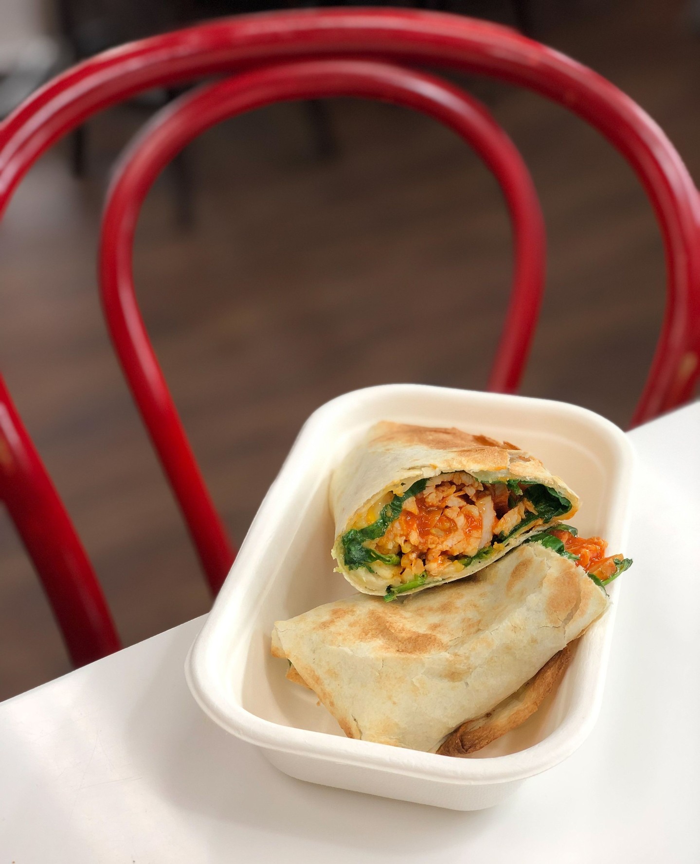 Our roast chicken burrito is packed with cuban rice, avocado & tomato salsa, mozzarella and sweet chilli sauce. Melty, crispy and hot is the only way to enjoy!