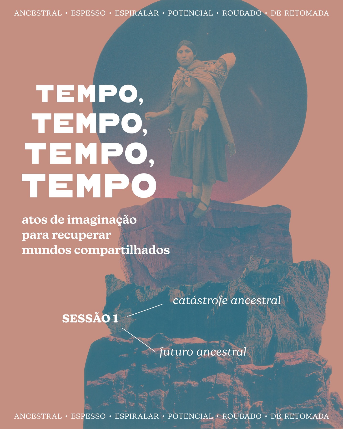 Na primeira sessão do ciclo de leitura “Tempo, tempo, tempo, tempo: atos de imaginação para recuperar mundos compartilhados” lançamos um convite para pensar o mundo em que vivemos a partir de duas figuras fortes e provocadoras: catástrofe ancestral, lançada pela antropóloga Elizabeth A. Povinelli, e futuro ancestral, germinada pelo pensador indígena Ailton Krenak. Como escreve Povinelli, “catástrofes ancestrais são passado e presente; continuam nascendo mais do colonialismo e do racismo do que do horizonte do progresso liberal”, nos lembrando que muitas das crises de hoje não começaram agora, mas fazem parte de uma longa história de exploração e desigualdade. Krenak, por sua vez, nos provoca a imaginar o tempo de outros modos: “se há futuro a ser cogitado, esse futuro é ancestral, porque já estava aqui”. Ao colocar essas duas imagens em conversa, propomos uma pausa no ritmo acelerado do cotidiano, para ler, escutar e pensar junto. Na primeira sessão do ciclo de leitura, vamos considerar como as noções de catástrofe ancestral e futuro ancestral tocam questões bastante concretas dos nossos cotidianos — da relação com o meio ambiente aos modos de convivência e cuidado. Mais do que buscar respostas prontas, queremos compor mais questões e, como diria Donna Haraway, ficar com o problema de como herdar o que vem antes de nós e, ao mesmo tempo, cuidar do porvir. Afinal, entre reconhecer as catástrofes já em curso e imaginar futuros que germinam das raízes que já carregamos conosco, talvez possamos recuperar modos de seguir vivendo e fazendo mundos compartilhados, em meio à diferença.
O ciclo de leituras acontece entre 09 de abril e 14 de maio, em cinco sessões online, das 18h30 às 20h30. Para mais informações e inscrições, escreva para humusidades@gmail.com.
.
.
colagem em papel e design por @isisdaou