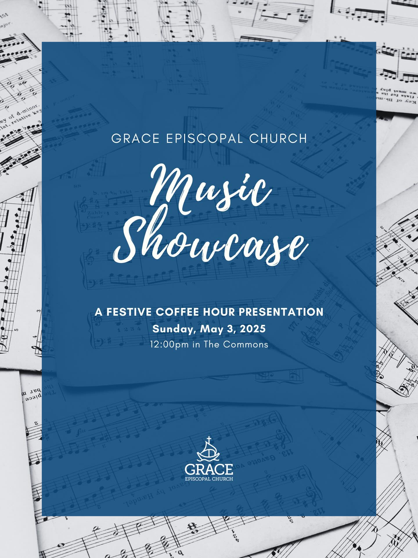 Join us this Sunday, May 3 at 12:00pm in The Commons for the Music Showcase, featuring the gifts and talents of Grace Church! Grab some pizza, enjoy some fellowship, and stay for the music! 💙