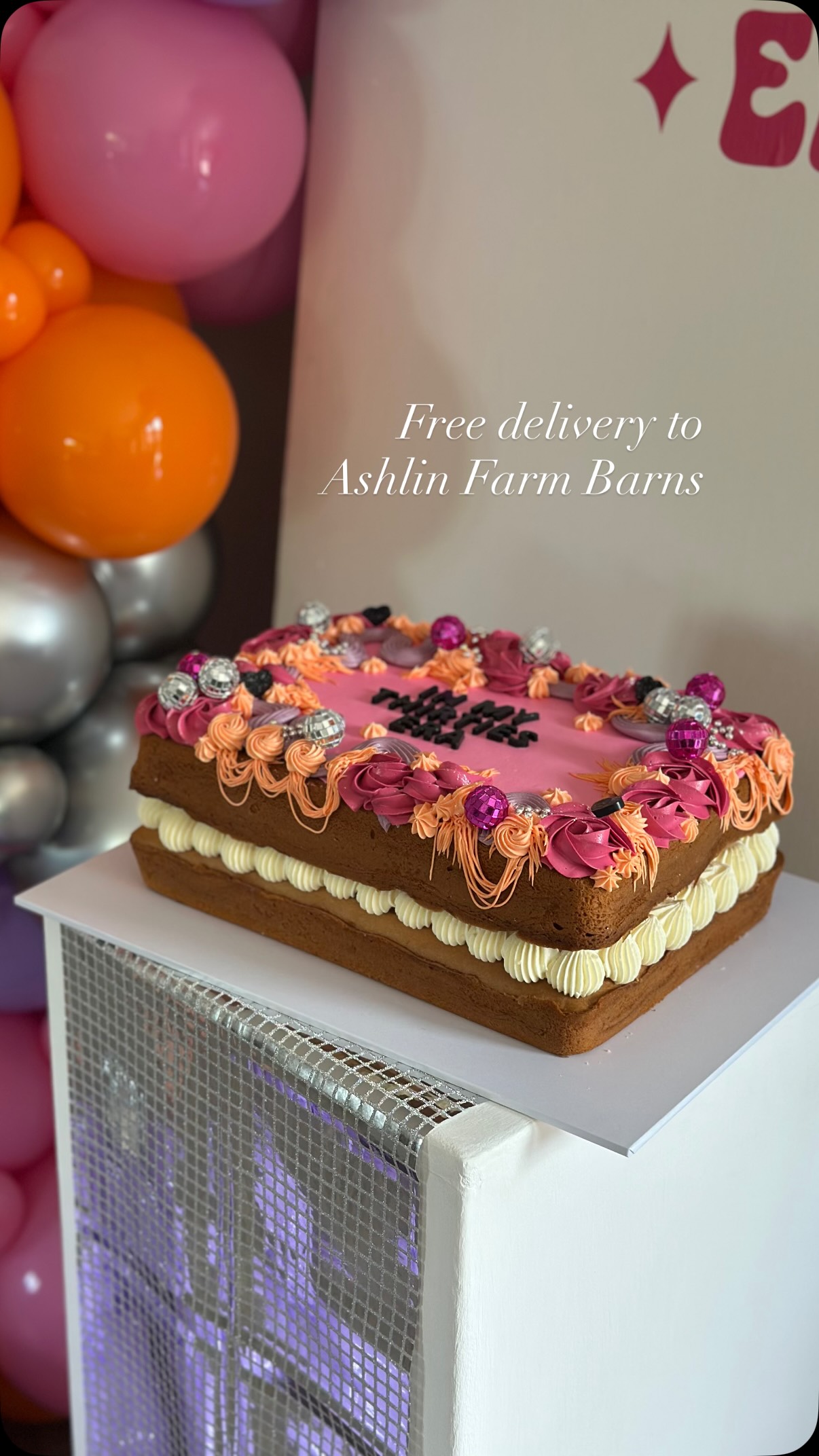 If you’ve got a birthday coming up… this is your sign to go all out 🎉✨
I am loving all the bright colours right now, and of course, a little bit of sparkle. This one was made to feel just as fun as the celebration itself 🧡💗
If you’re staying at @ashlin_farm_barns for a birthday, hen weekend or special celebration, I offer free delivery so your cake is there ready and waiting without any extra stress 🤍
It’s always such a joy creating cakes for this space. They just fit perfectly!
If you’ve got a date booked at the barns, I’d love to make something just as special for you ✨
Balloons by the lovely @decorachel.lincolnballoons 🎉